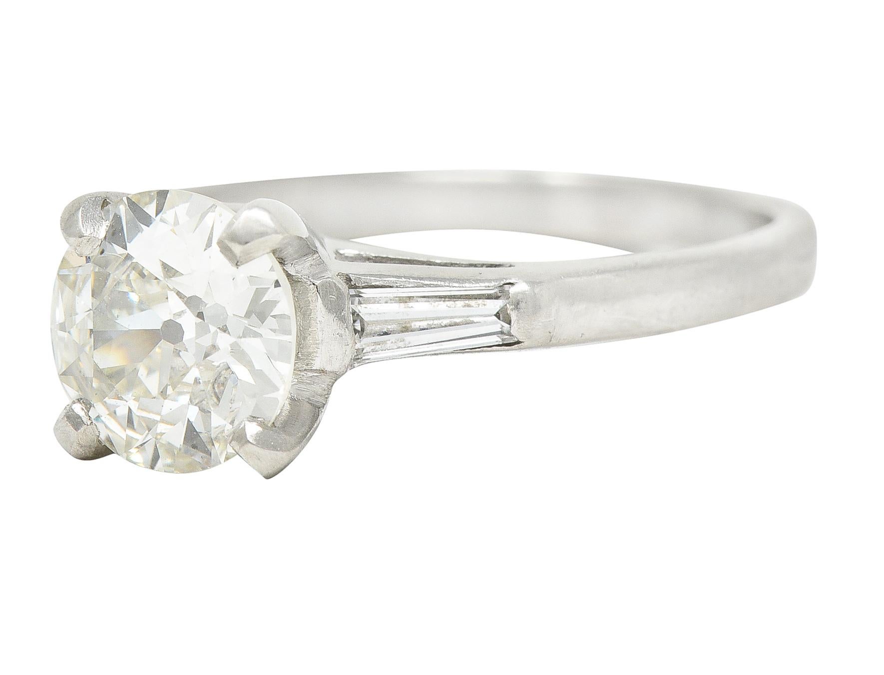 Mid-Century 1.50 Carats Old European Diamond Platinum Engagement Ring GIA For Sale 1