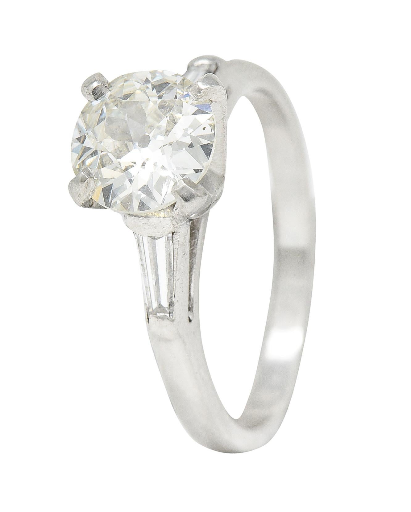 Mid-Century 1.50 Carats Old European Diamond Platinum Engagement Ring GIA For Sale 3