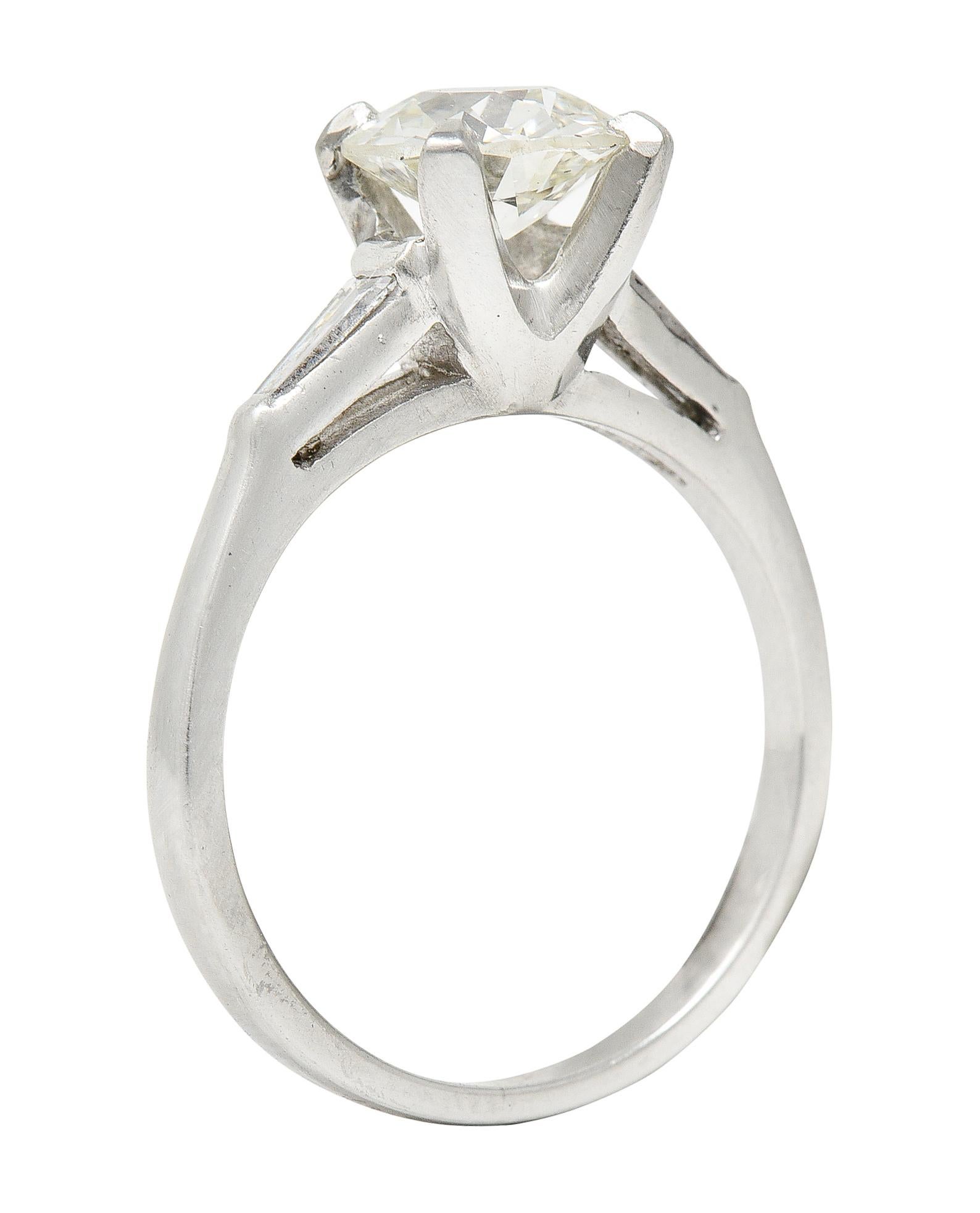 Mid-Century 1.50 Carats Old European Diamond Platinum Engagement Ring GIA For Sale 4