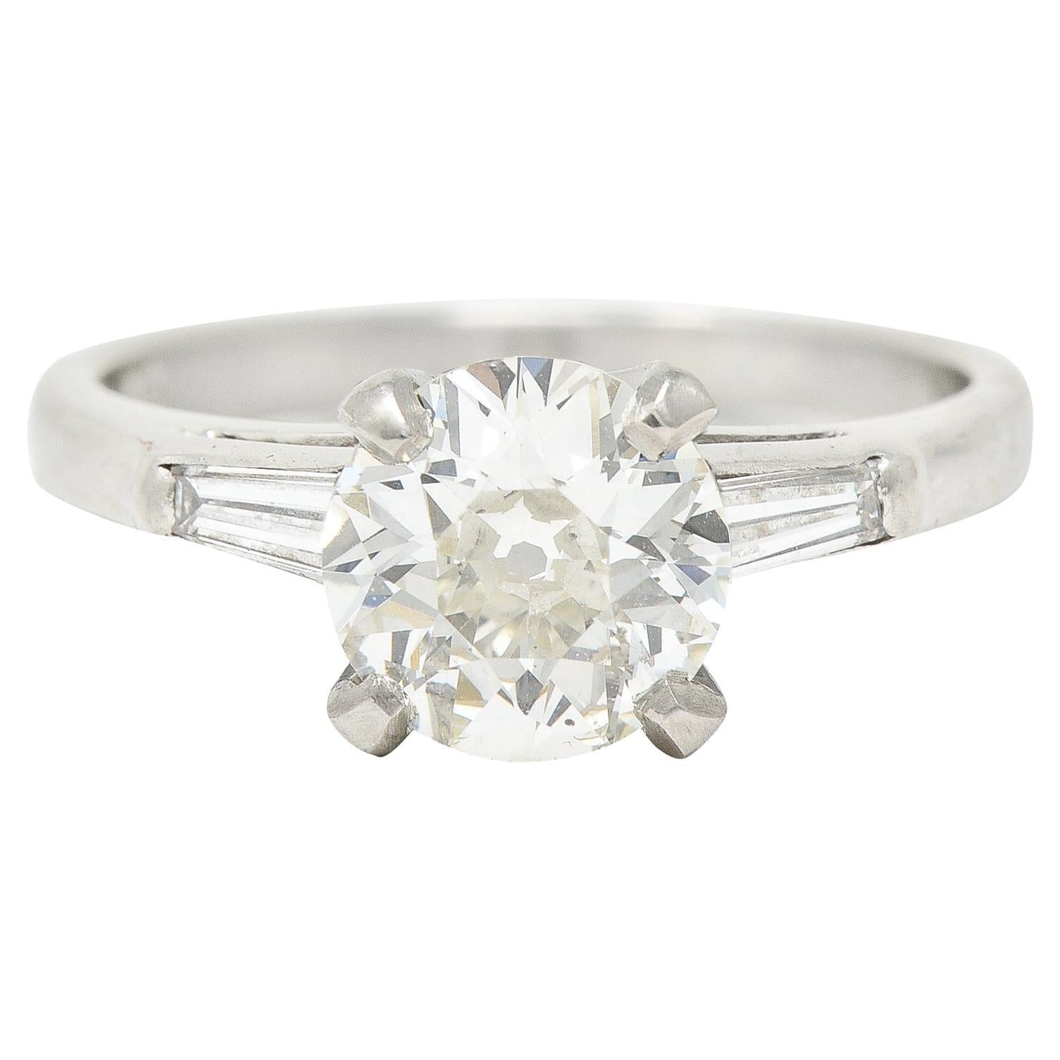 Mid-Century 1.50 Carats Old European Diamond Platinum Engagement Ring GIA For Sale