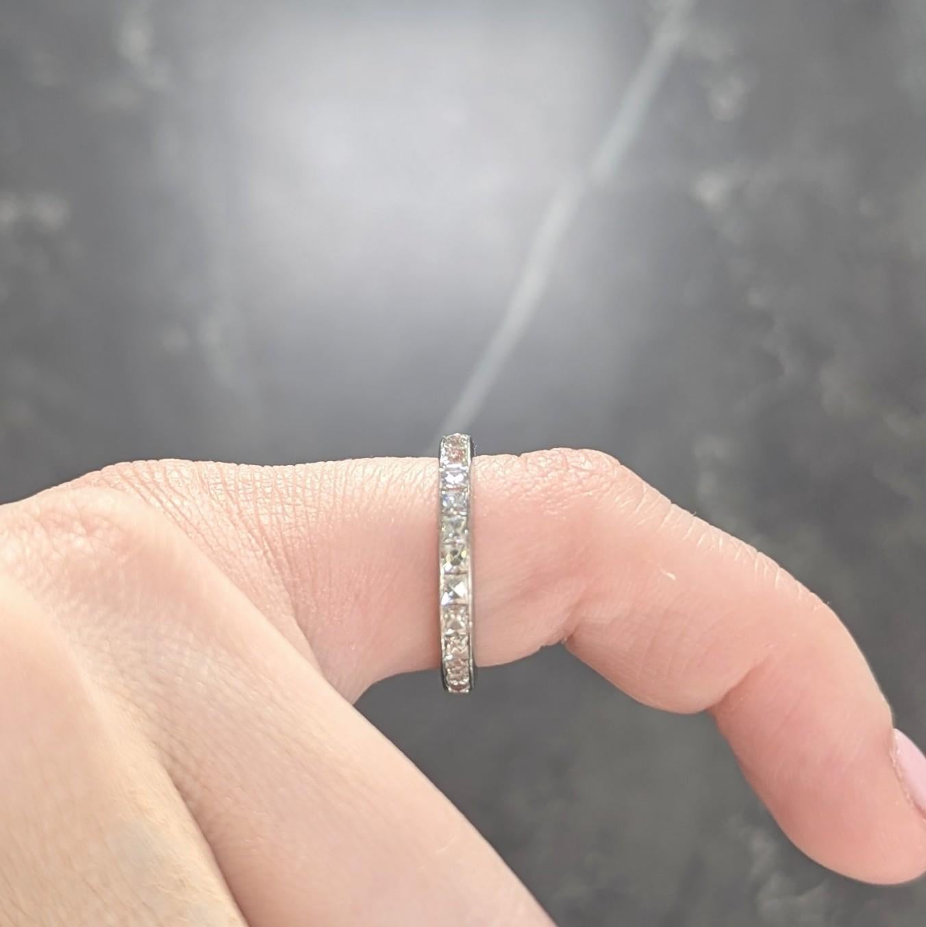 Mid-Century 1.50 CTW French Cut Diamond Platinum Vintage Eternity Band Ring For Sale 4