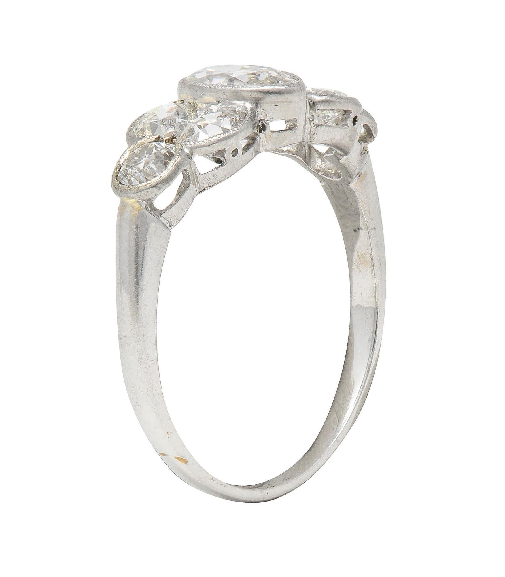 Mid-Century 1.50 CTW Marquise Diamond 14 Karat White Gold Vintage Cluster Ring For Sale 5