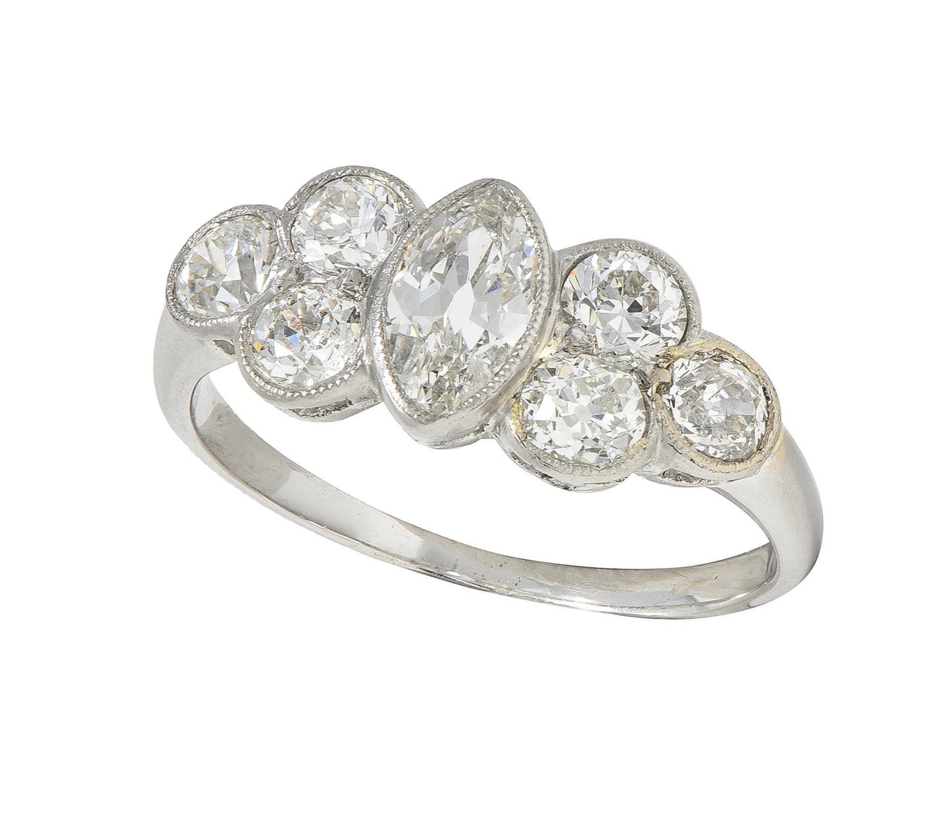 Mid-Century 1.50 CTW Marquise Diamond 14 Karat White Gold Vintage Cluster Ring For Sale 6