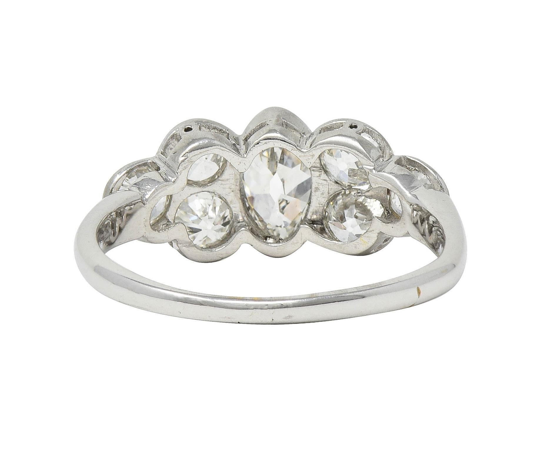 Women's or Men's Mid-Century 1.50 CTW Marquise Diamond 14 Karat White Gold Vintage Cluster Ring For Sale