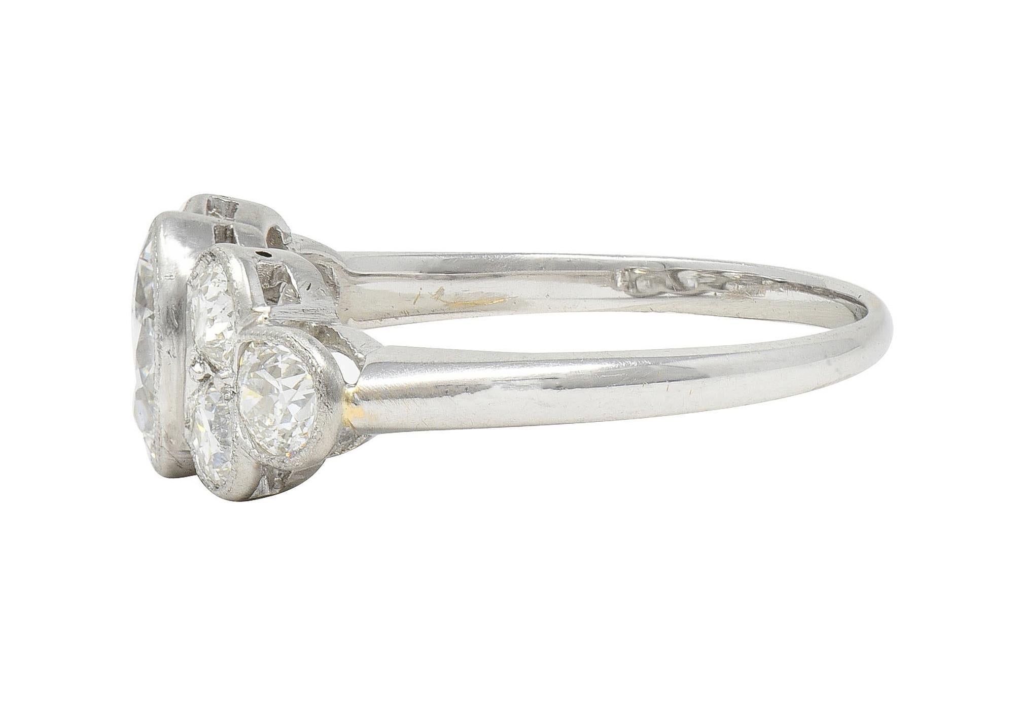Mid-Century 1.50 CTW Marquise Diamond 14 Karat White Gold Vintage Cluster Ring For Sale 1