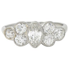 Mid-Century 1.50 CTW Marquise Diamond 14 Karat White Gold Vintage Cluster Ring