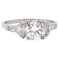 Mid-Century 1.50 CTW Round Diamond Platinum Vintage Column Engagement Ring