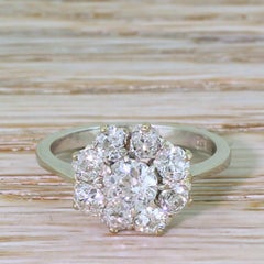 Midcentury 1.52 Carat Old Cut Diamond Cluster Ring
