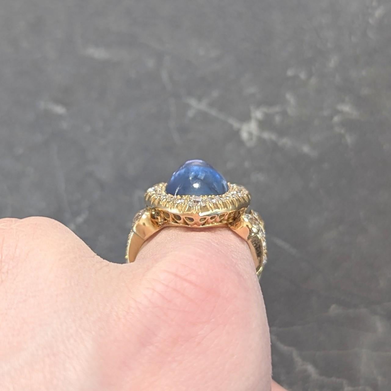 Bague en or 14 carats avec saphir de Ceylan 15,35 carats et diamants, certifiée GIA, du milieu du siècle dernier en vente 6