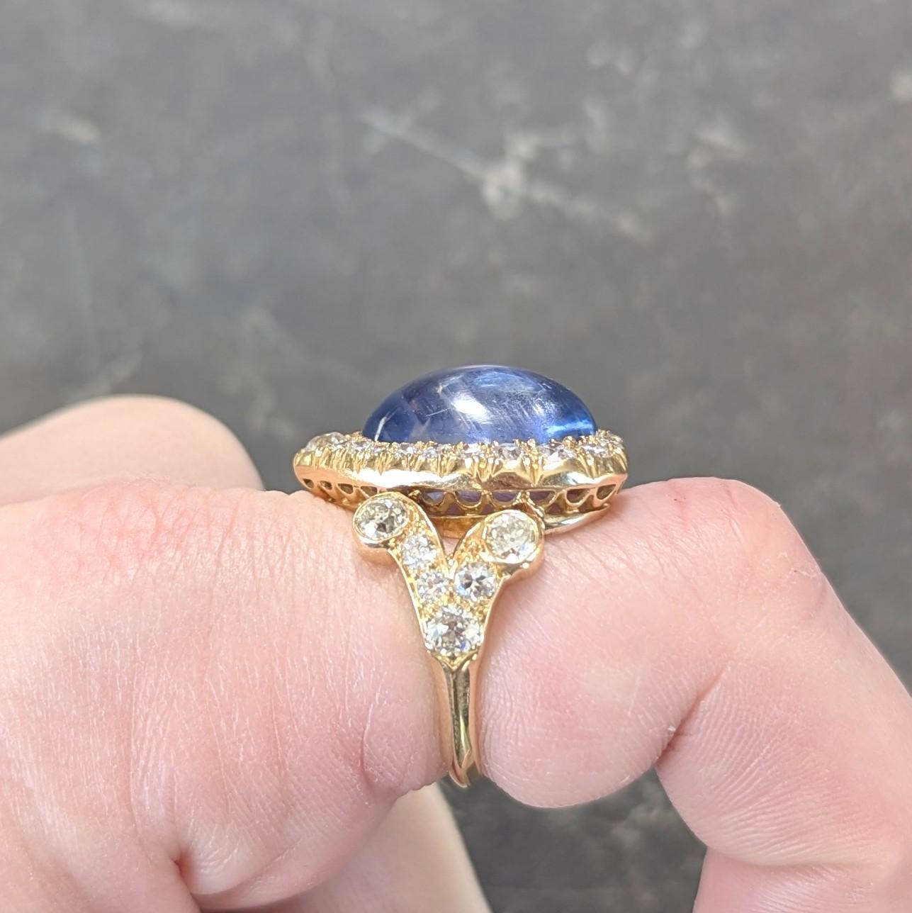 Bague en or 14 carats avec saphir de Ceylan 15,35 carats et diamants, certifiée GIA, du milieu du siècle dernier en vente 7