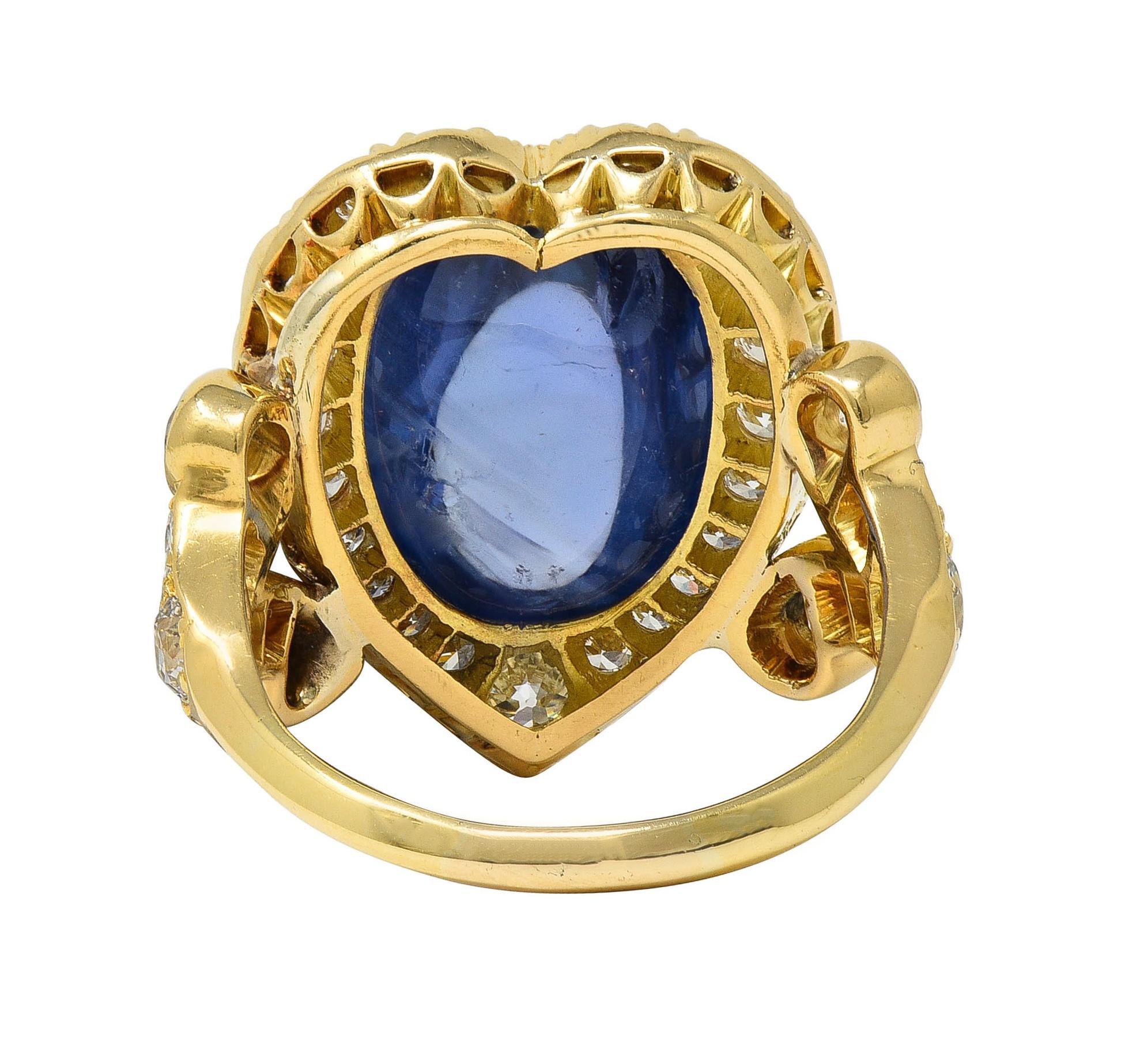 Bague en or 14 carats avec saphir de Ceylan 15,35 carats et diamants, certifiée GIA, du milieu du siècle dernier en vente 1