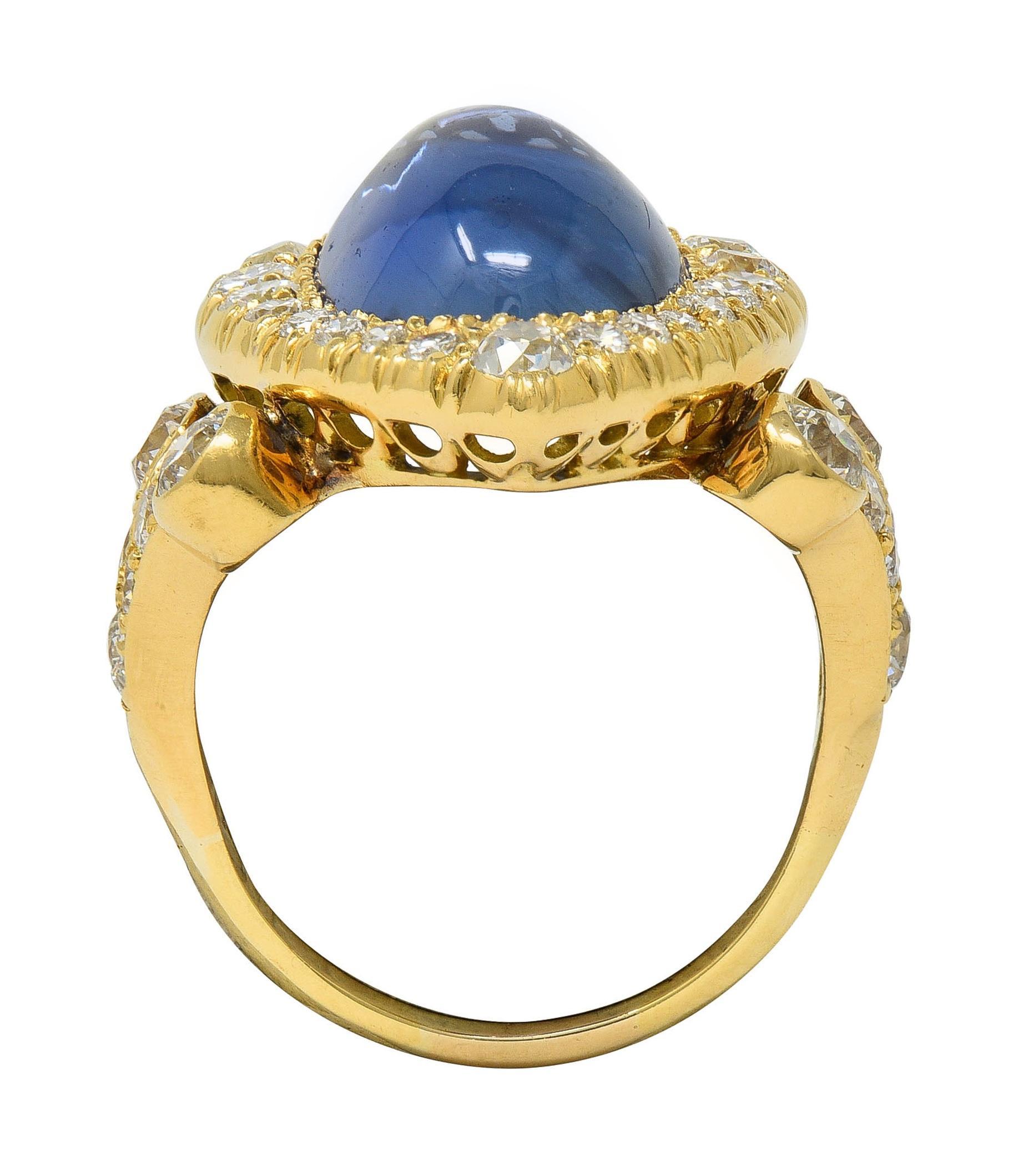 Bague en or 14 carats avec saphir de Ceylan 15,35 carats et diamants, certifiée GIA, du milieu du siècle dernier en vente 4