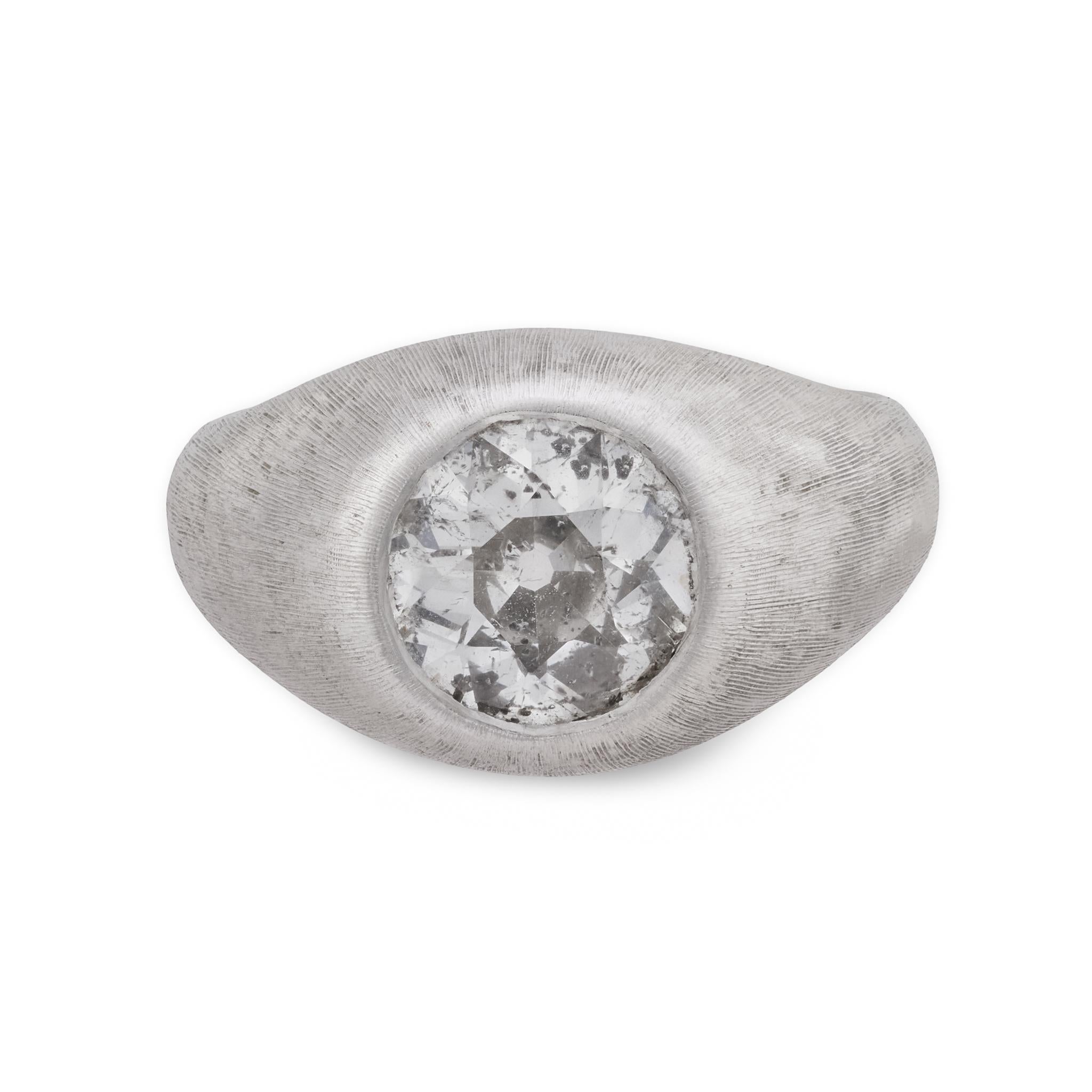 Contemporaneo Anello con castone in oro bianco 18 carati di metà secolo con diamante taglio vecchio europeo da 1,55 carati in vendita