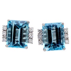 Mid Century 15.50 carat aquamarine diamond platinum earrings