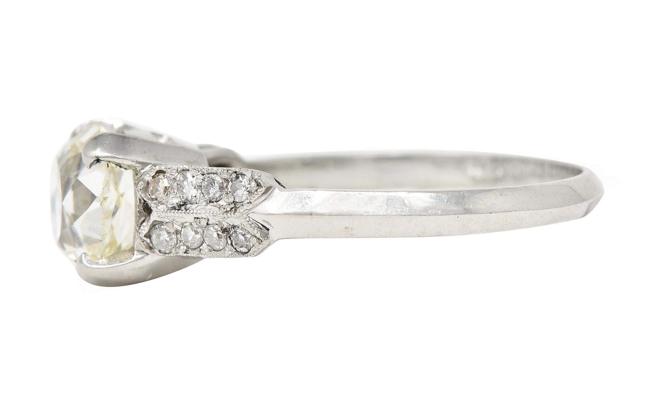 Women's or Men's Mid-Century 1.56 Carats Old Mine Cut Diamond Platinum Knife Edge Engagement Ring