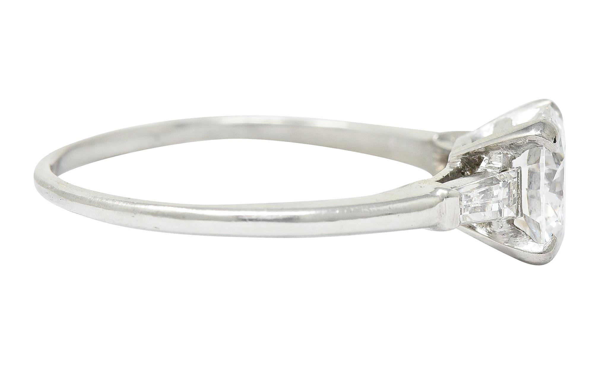 Retro Mid-Century 1.57 Carats Diamond Platinum Engagement Ring GIA For Sale