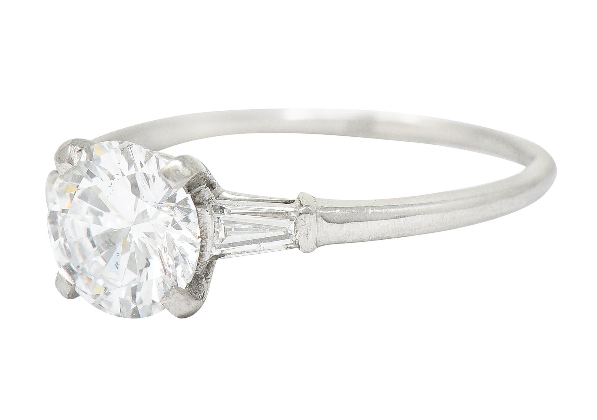 Women's or Men's Mid-Century 1.57 Carats Diamond Platinum Engagement Ring GIA For Sale