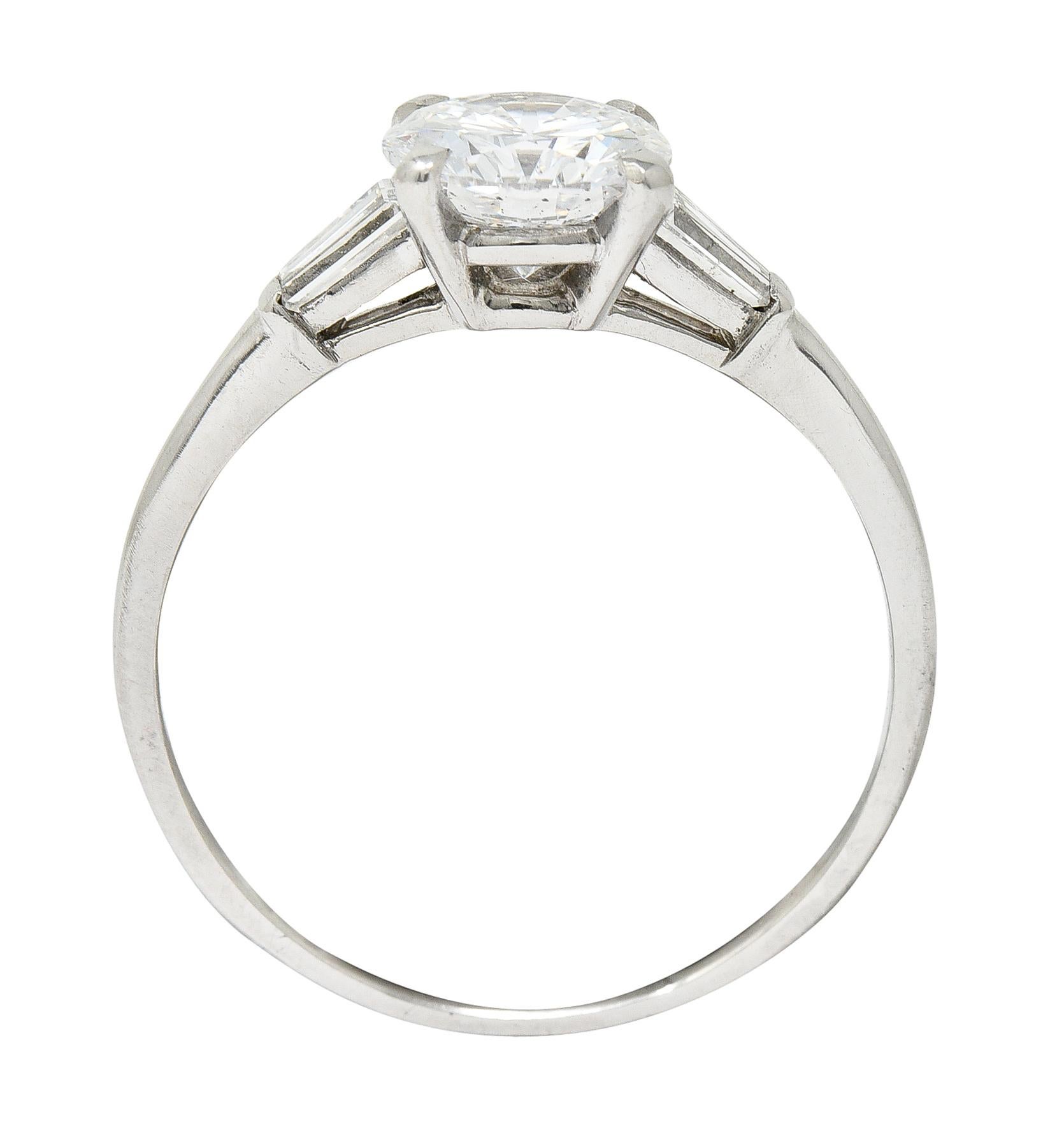 Mid-Century 1.57 Carats Diamond Platinum Engagement Ring GIA For Sale 2