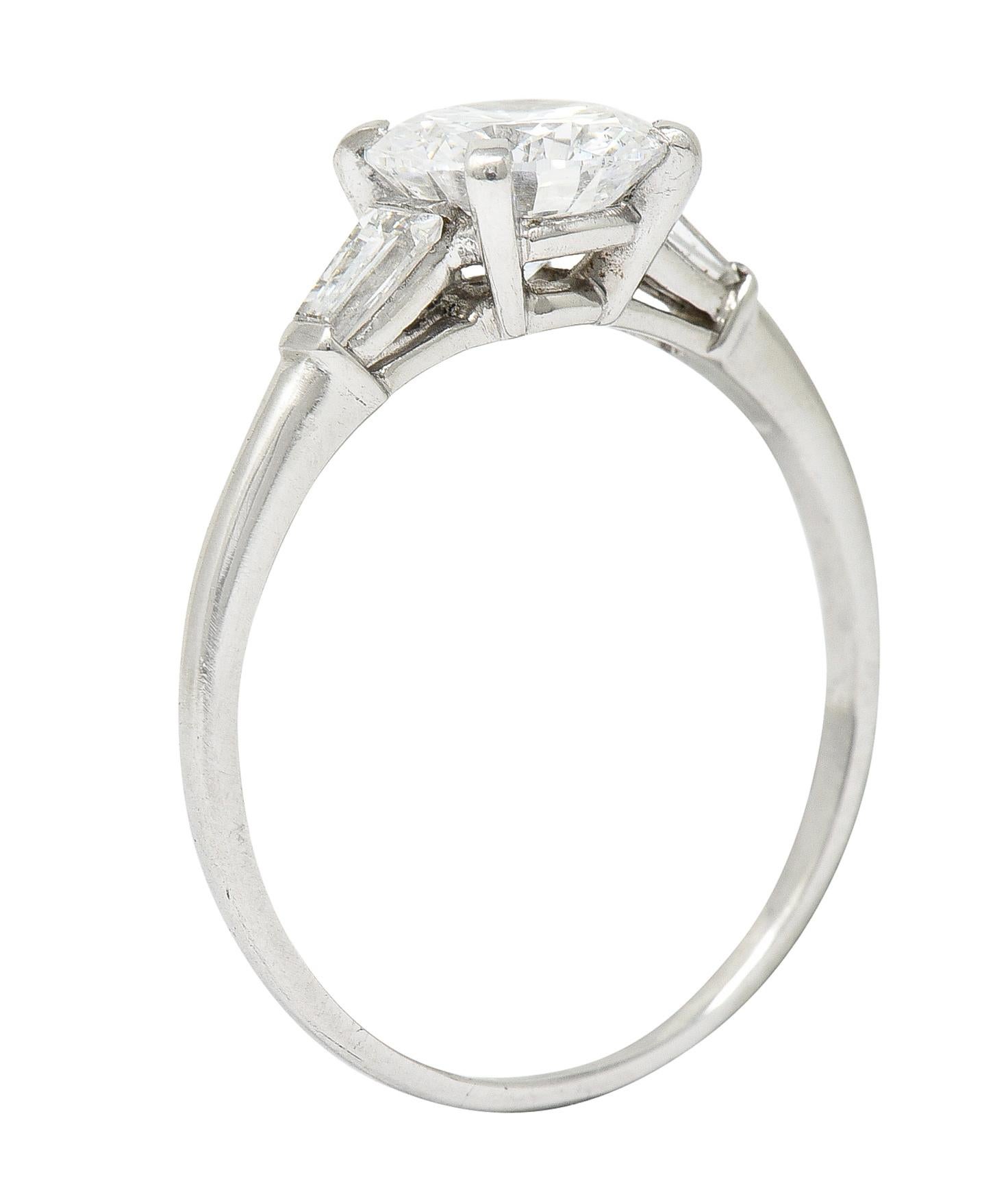 Mid-Century 1.57 Carats Diamond Platinum Engagement Ring GIA For Sale 3