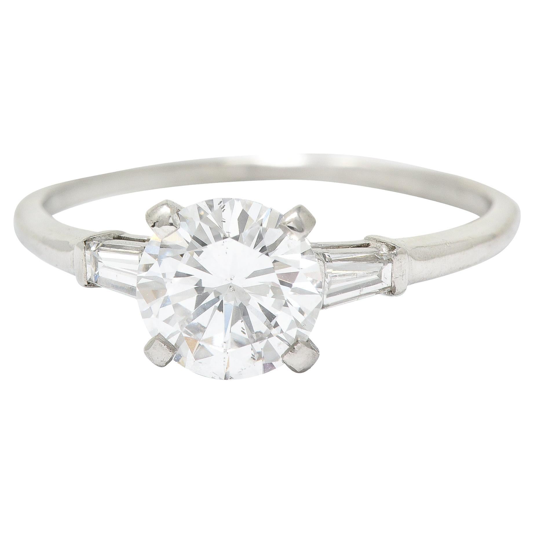 Mid-Century 1.57 Carats Diamond Platinum Engagement Ring GIA For Sale