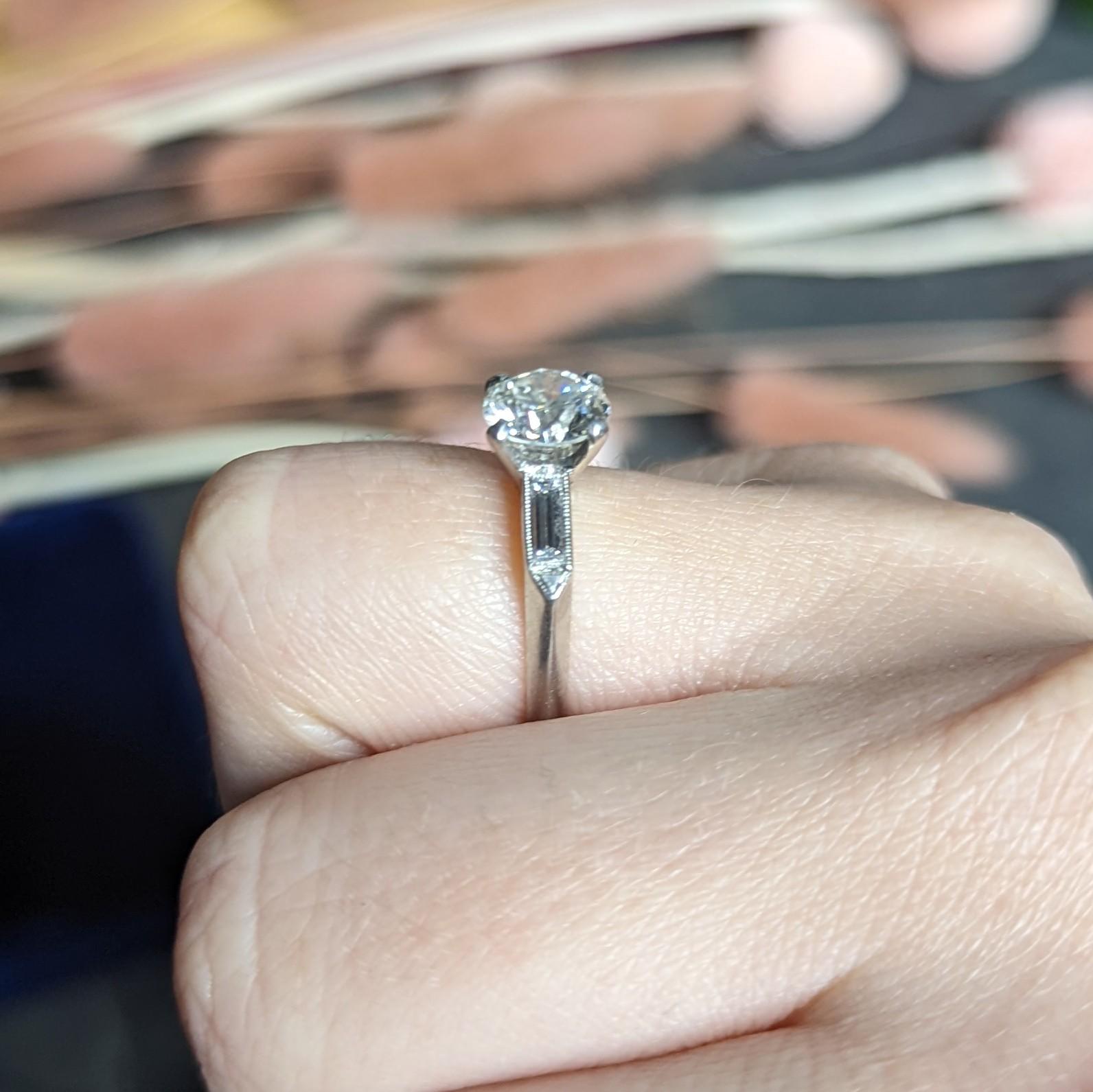 Mid-Century 1.58 Carats Diamond Platinum Engagement Ring GIA For Sale 7