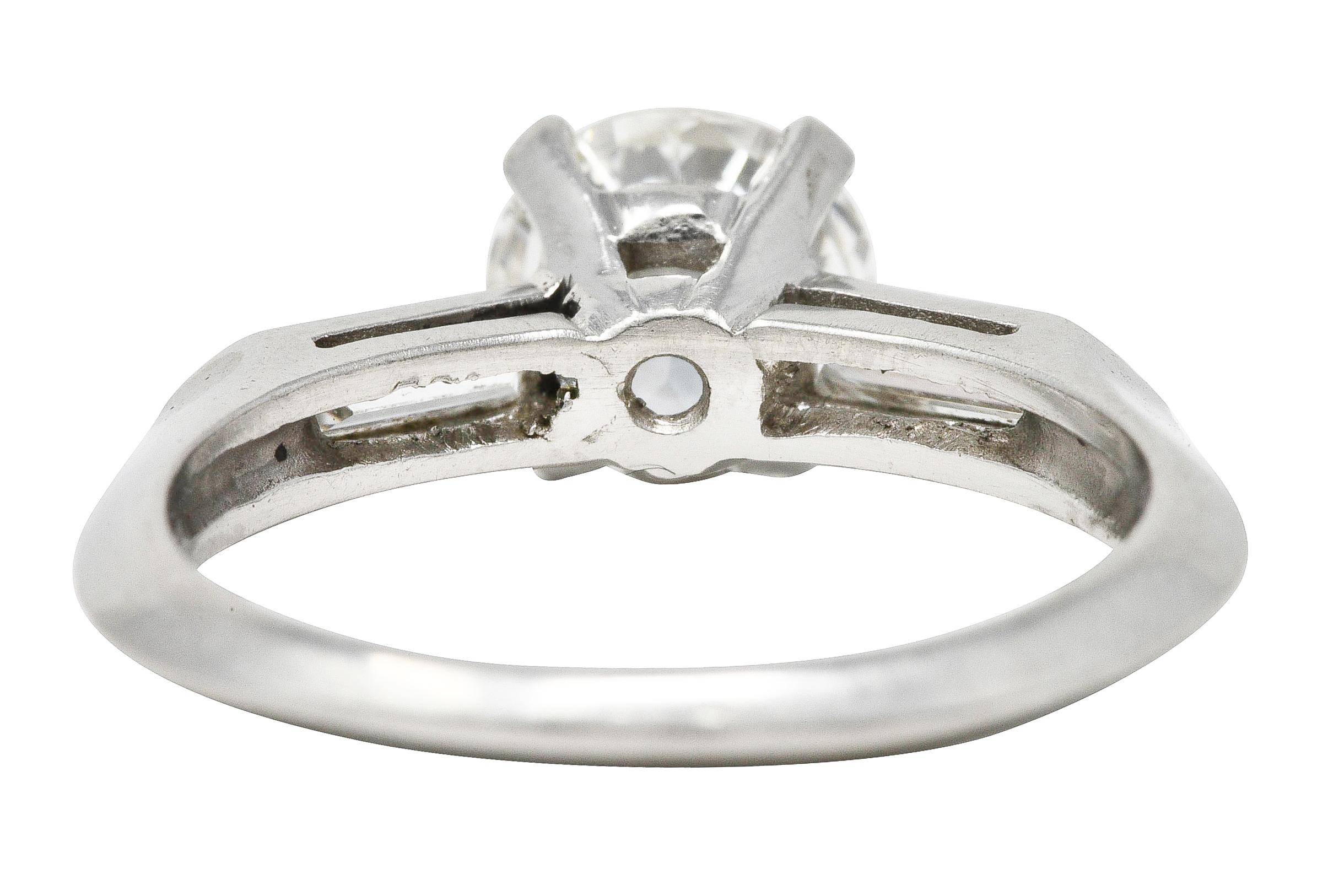 Mid-Century 1.58 Carats Diamond Platinum Engagement Ring GIA In Excellent Condition For Sale In Philadelphia, PA