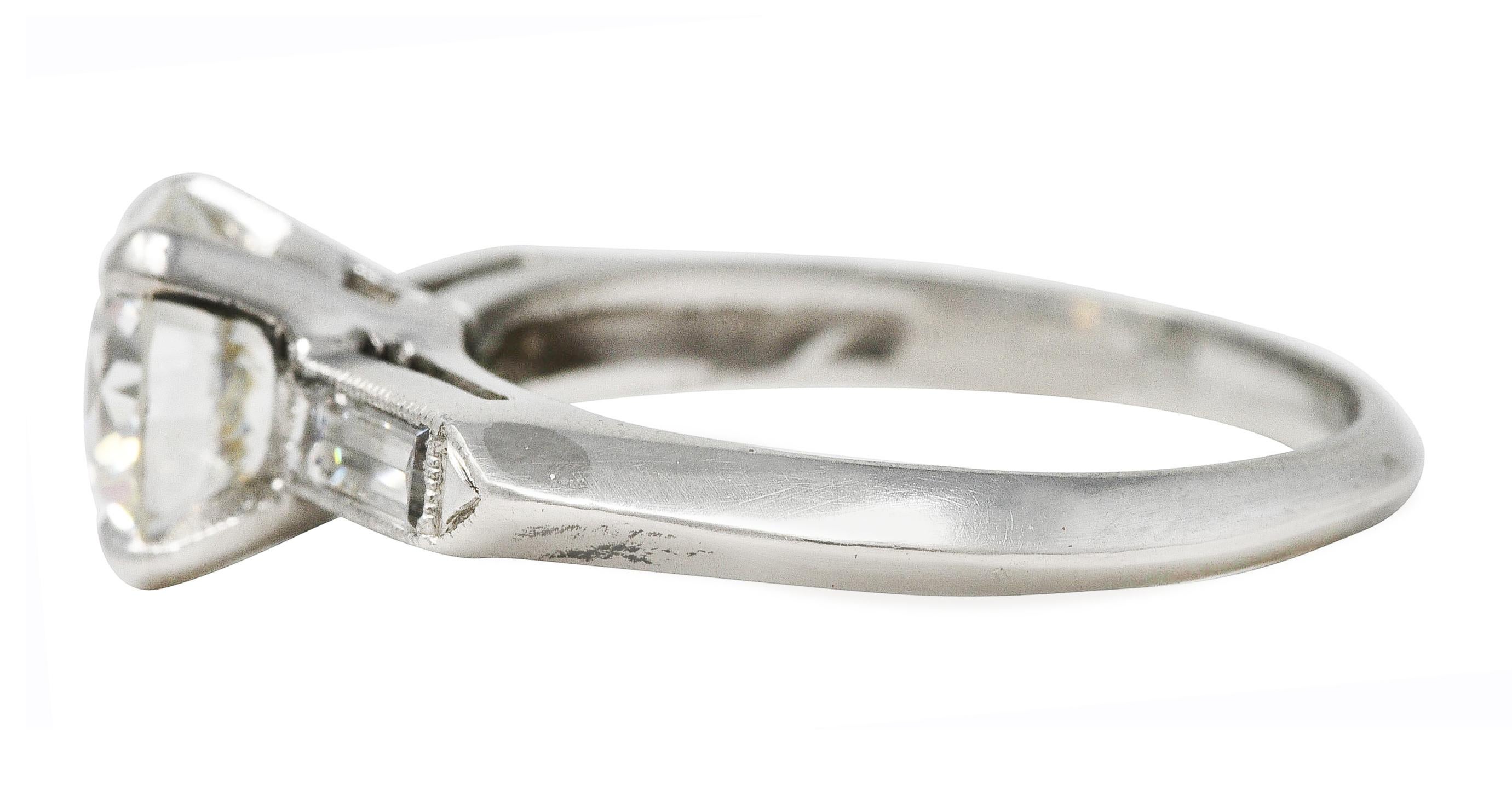 Women's or Men's Mid-Century 1.58 Carats Diamond Platinum Engagement Ring GIA For Sale