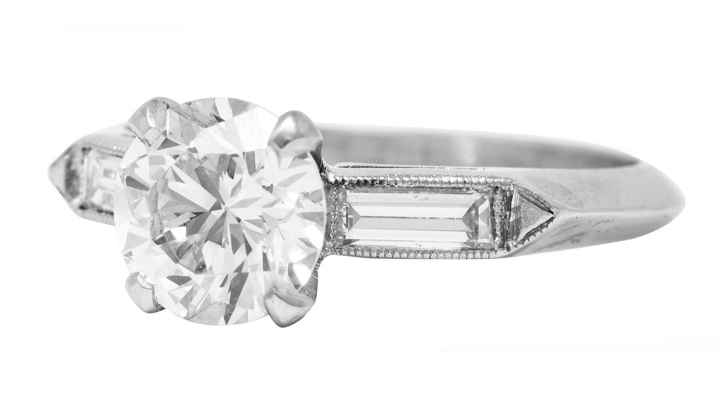 Mid-Century 1.58 Carats Diamond Platinum Engagement Ring GIA For Sale 1