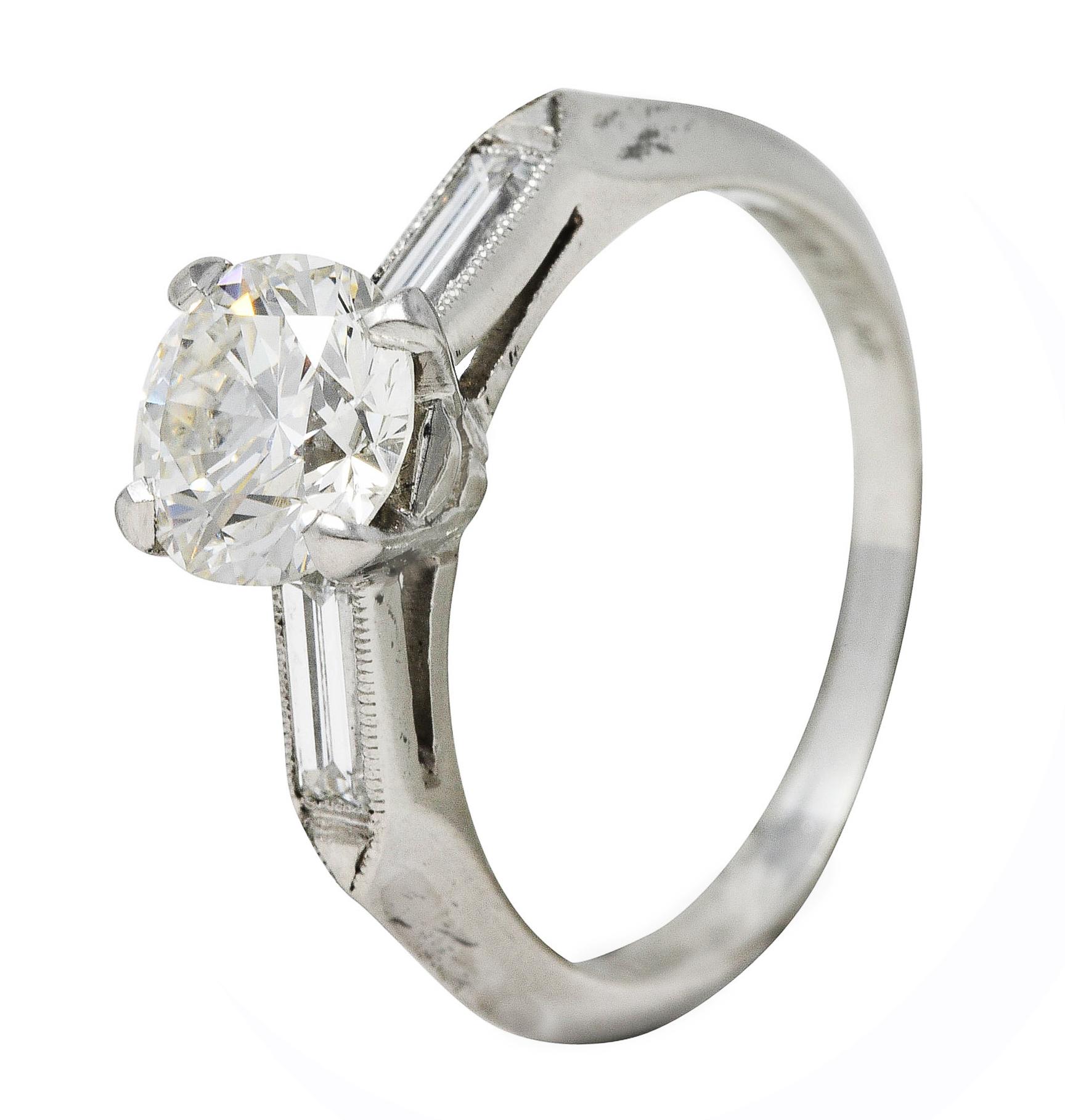 Mid-Century 1.58 Carats Diamond Platinum Engagement Ring GIA For Sale 4