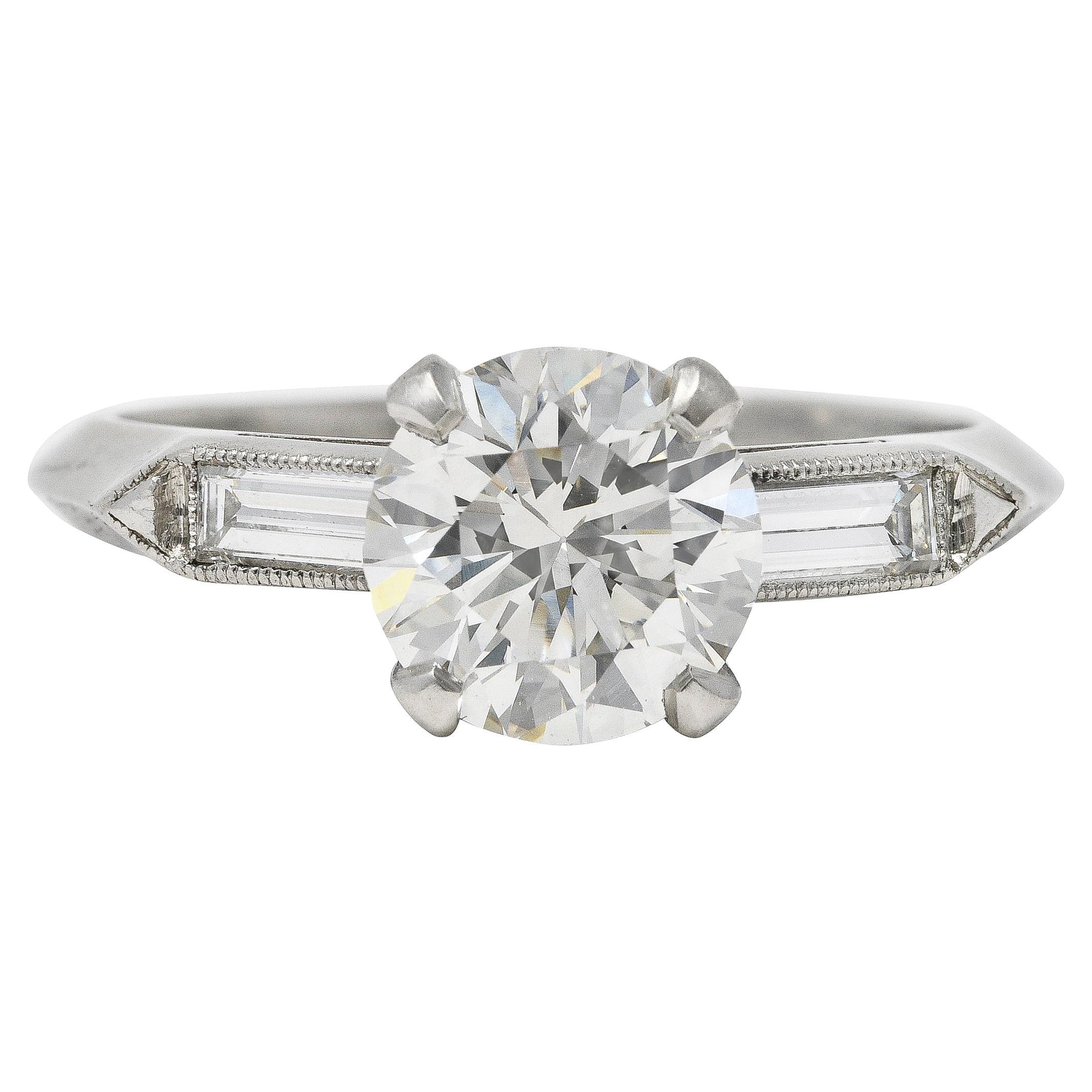 Mid-Century 1.58 Carats Diamond Platinum Engagement Ring GIA For Sale