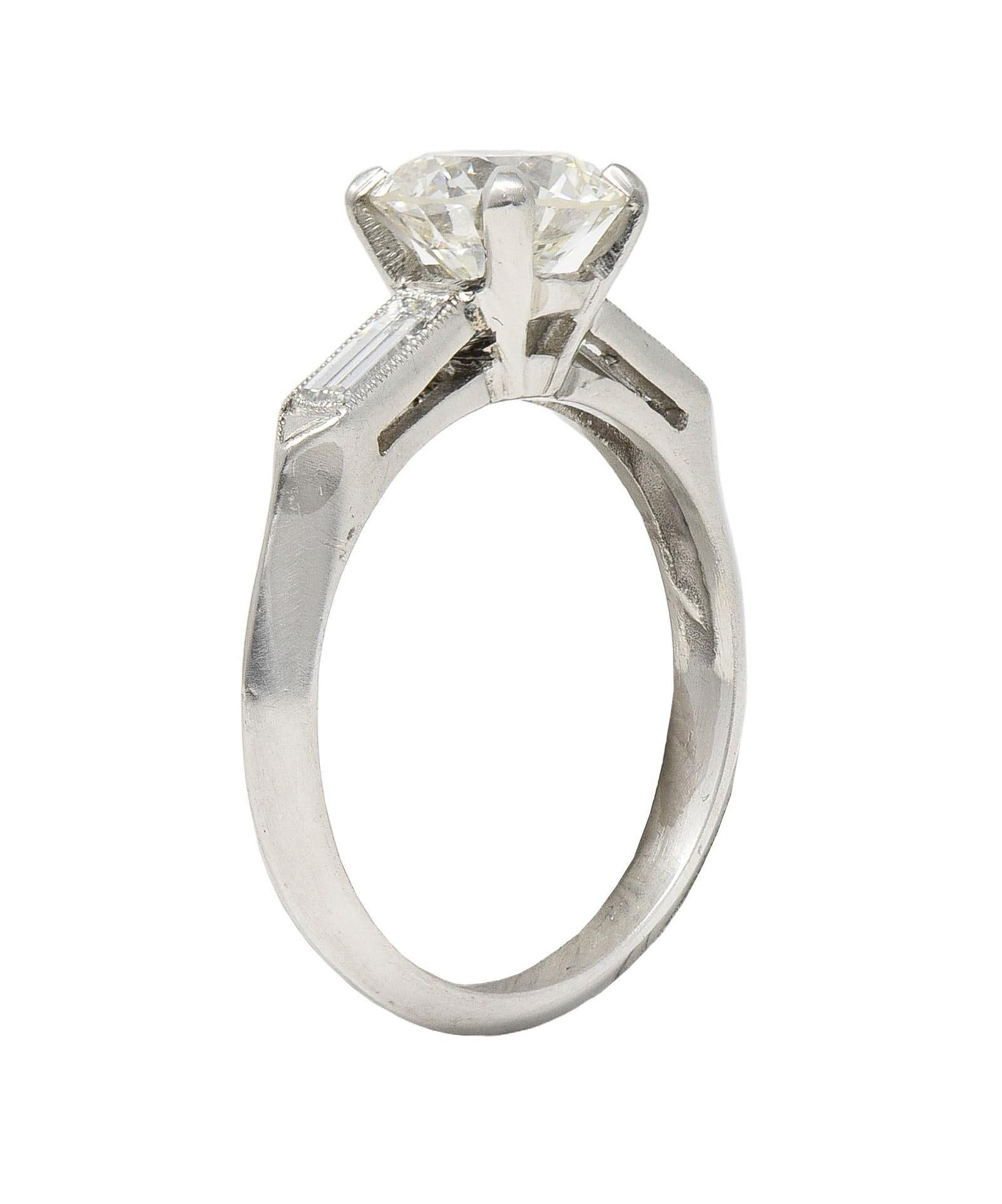 Anello di fidanzamento vintage in platino di metà secolo con diamante da 1,58 CTW GIA in vendita 7