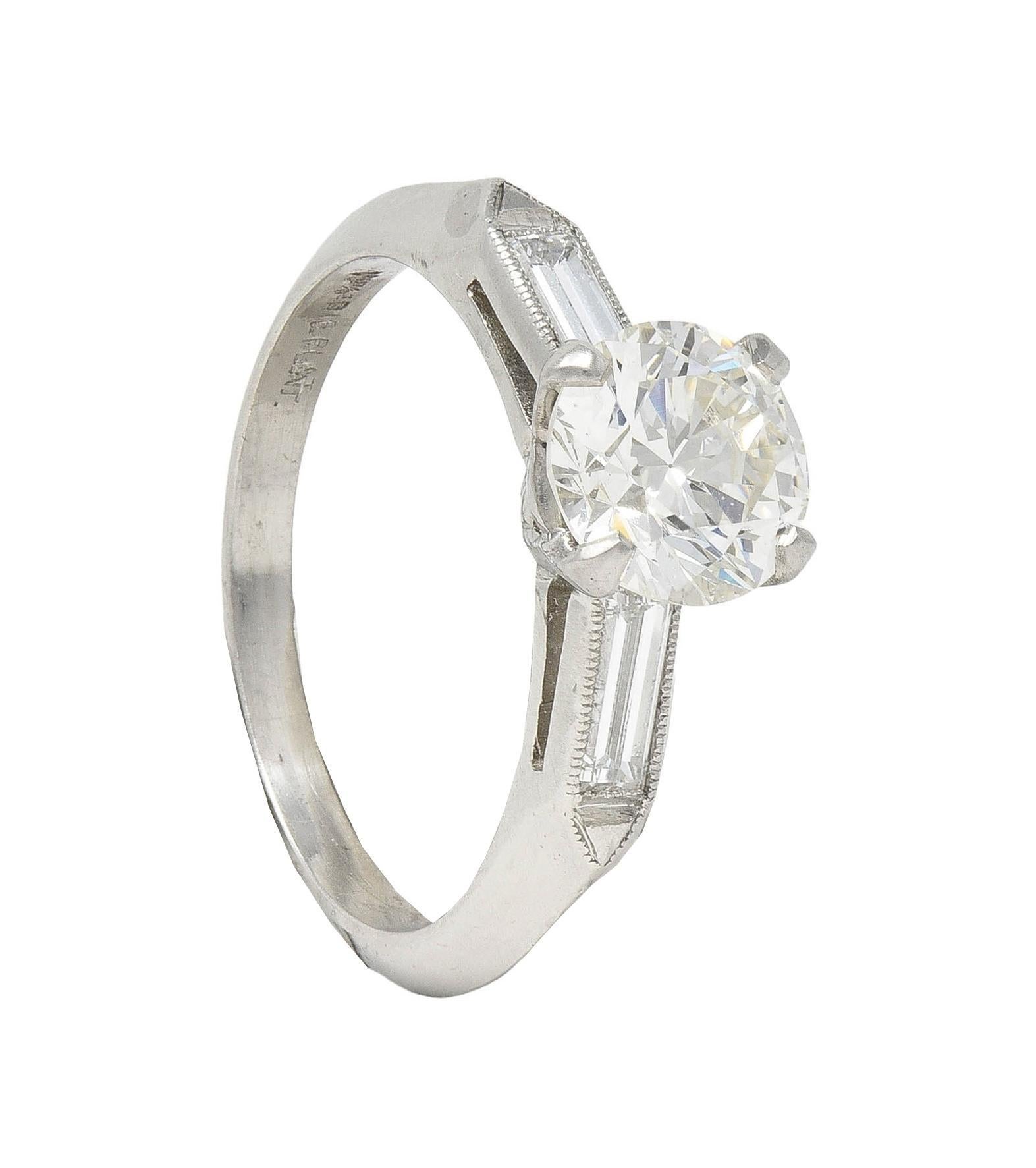 Anello di fidanzamento vintage in platino di metà secolo con diamante da 1,58 CTW GIA in vendita 8