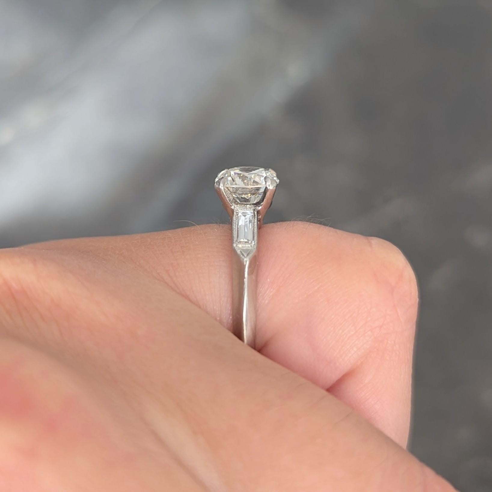 Anello di fidanzamento vintage in platino di metà secolo con diamante da 1,58 CTW GIA in vendita 9
