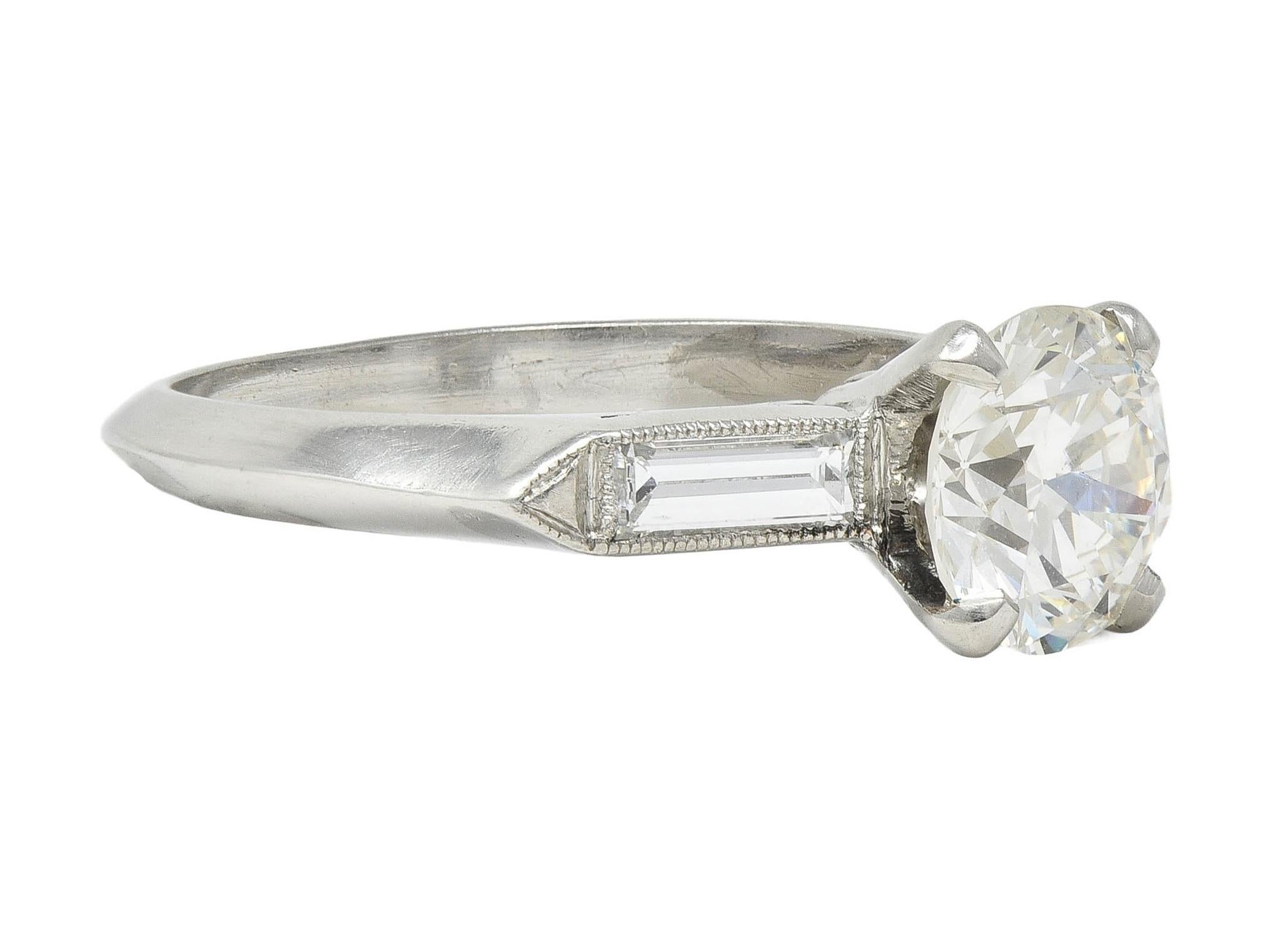 Taglio brillante Anello di fidanzamento vintage in platino di metà secolo con diamante da 1,58 CTW GIA in vendita