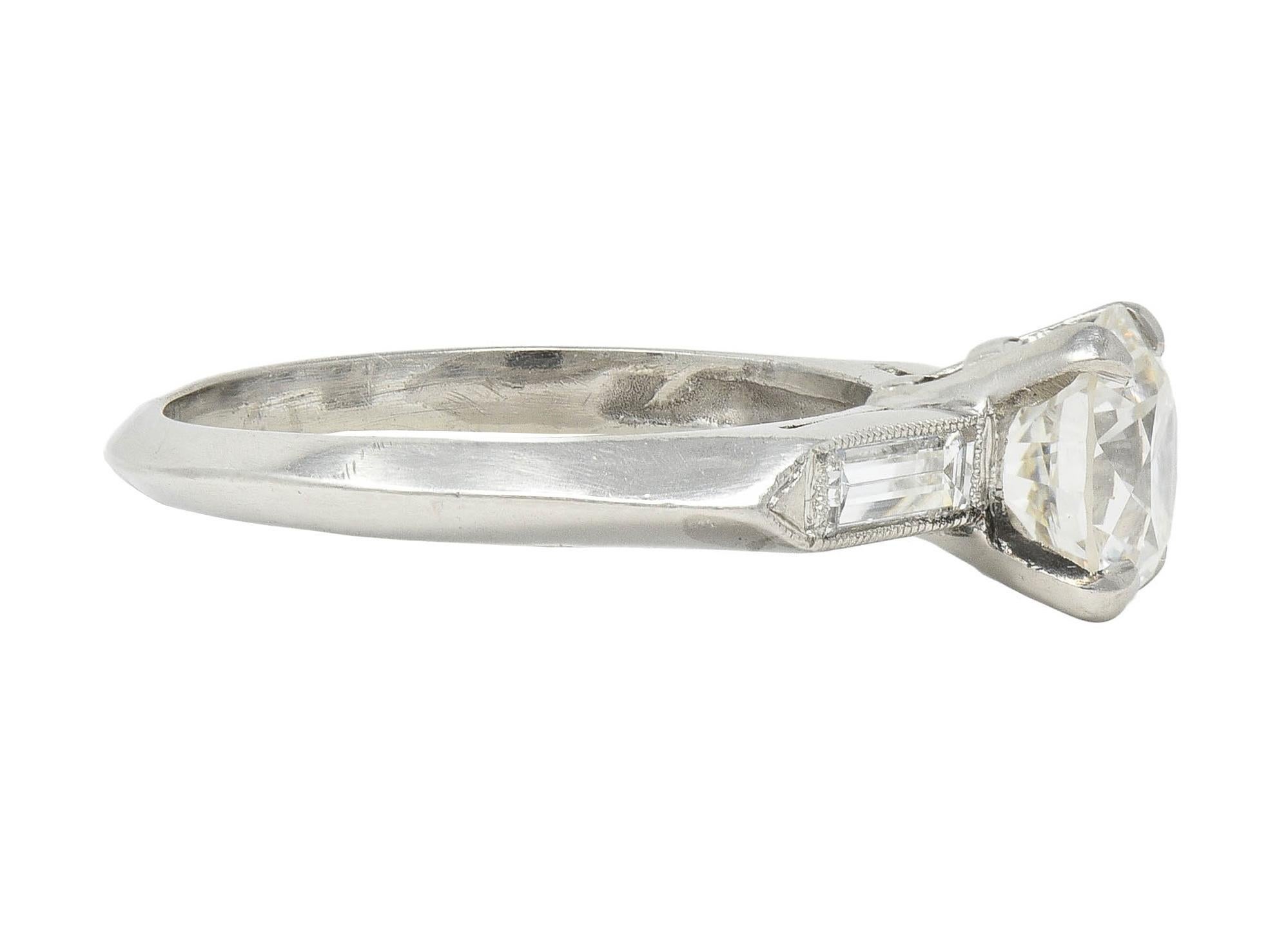 Anello di fidanzamento vintage in platino di metà secolo con diamante da 1,58 CTW GIA In condizioni buone in vendita a Philadelphia, PA