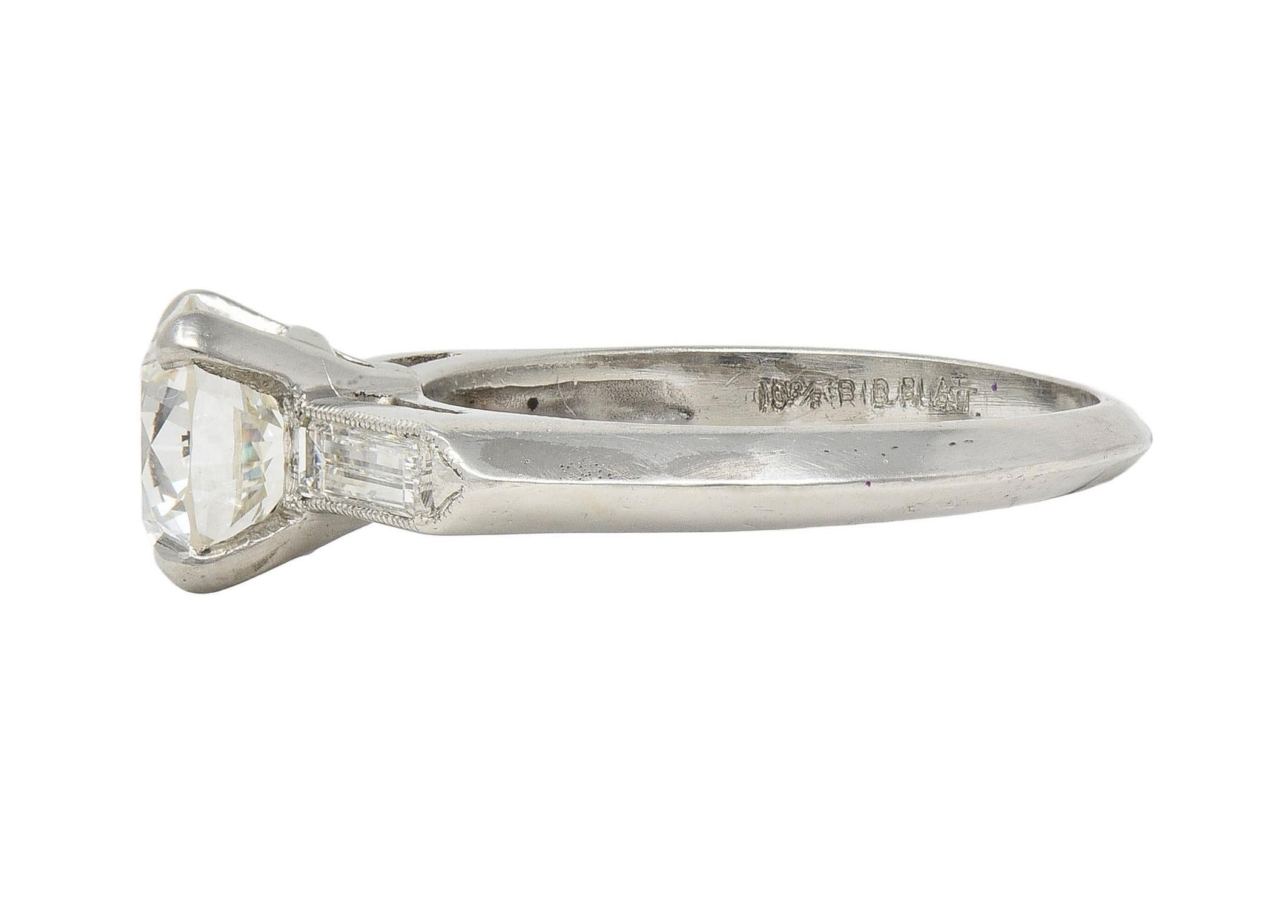 Anello di fidanzamento vintage in platino di metà secolo con diamante da 1,58 CTW GIA in vendita 1