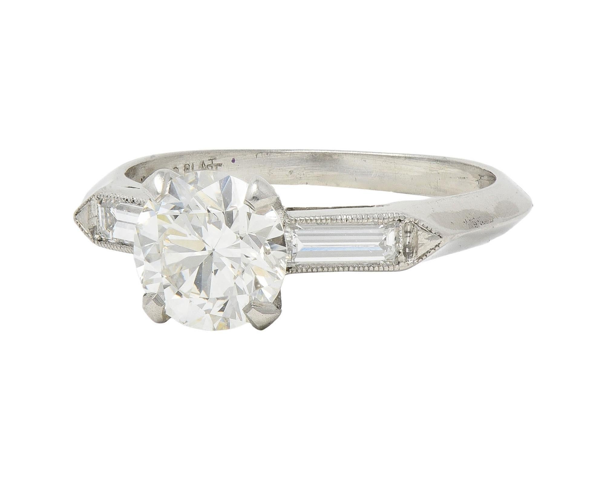 Anello di fidanzamento vintage in platino di metà secolo con diamante da 1,58 CTW GIA in vendita 2