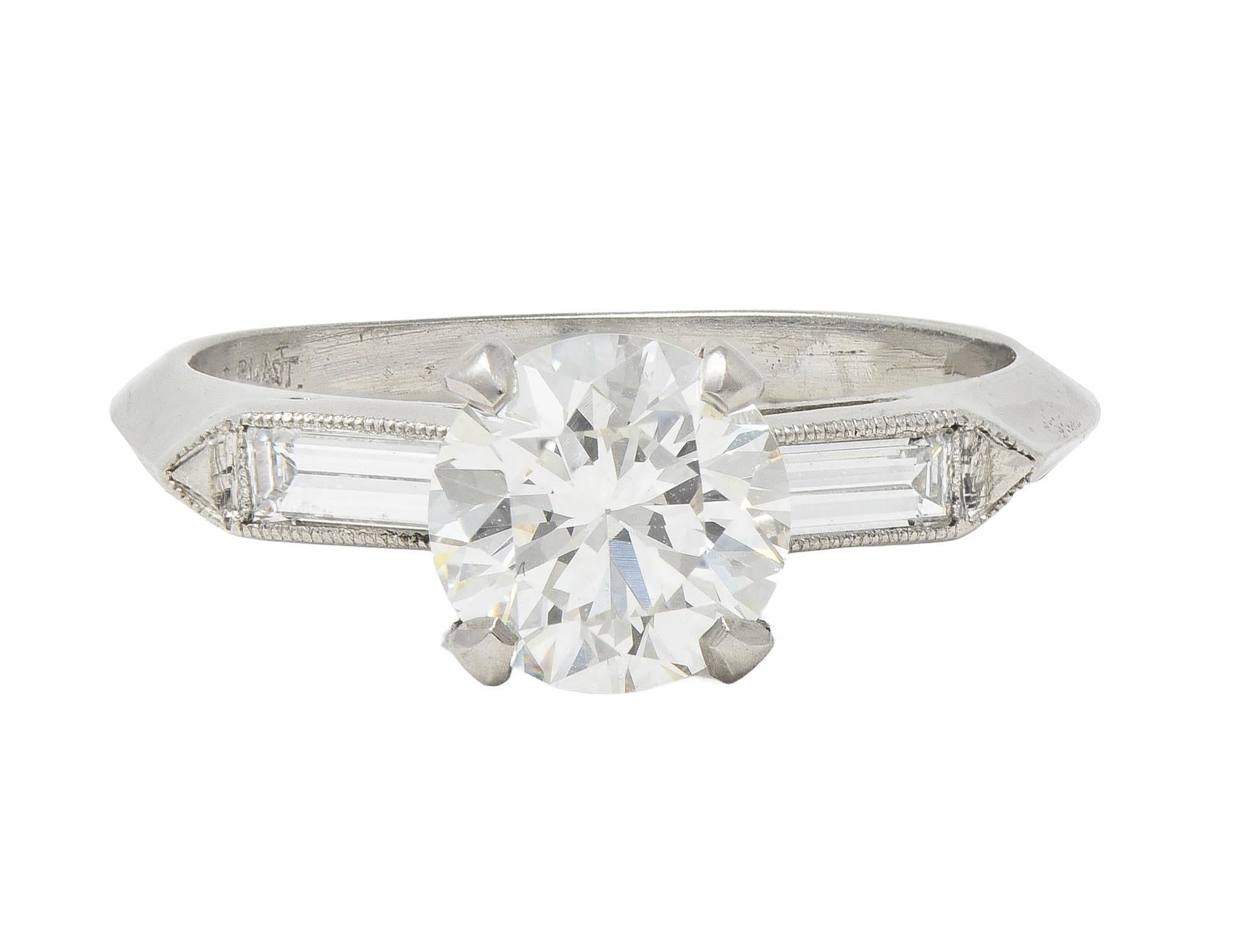 Anello di fidanzamento vintage in platino di metà secolo con diamante da 1,58 CTW GIA in vendita 4