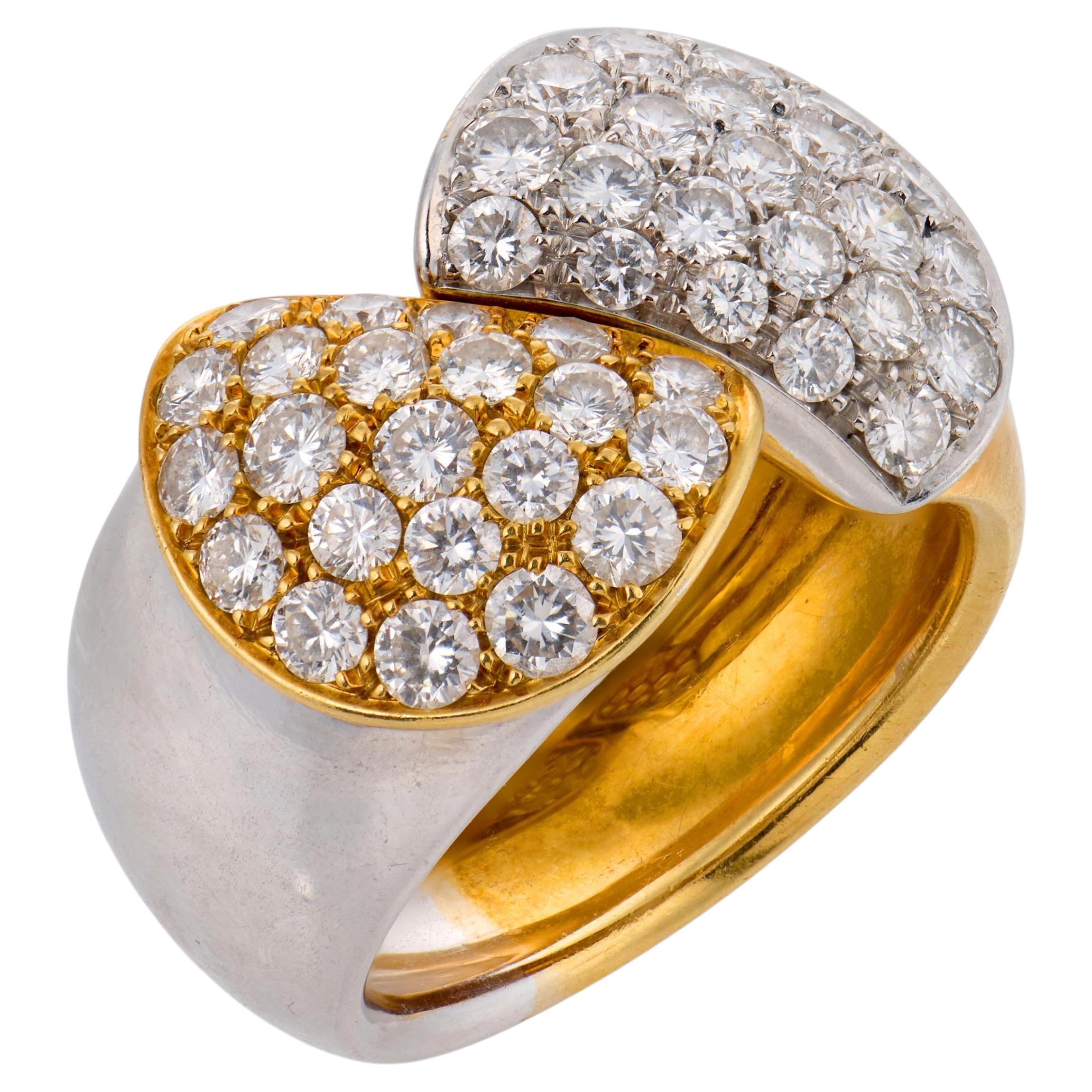 Mid Century 1.60 carat diamond 18k yellow and white gold bypass ring For Sale