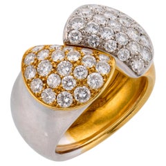 Mid Century 1.60 carat diamond 18k yellow and white gold bypass ring
