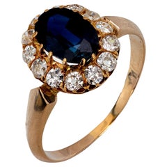 Mid Century 1.60 carat sapphire diamond 18k yellow gold cluster ring