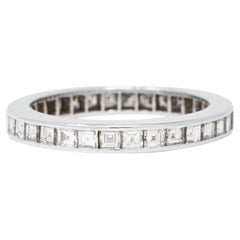 Mid-Century, 1.60 Carats Square Step-Cut Diamond Platinum Channel Band Ring