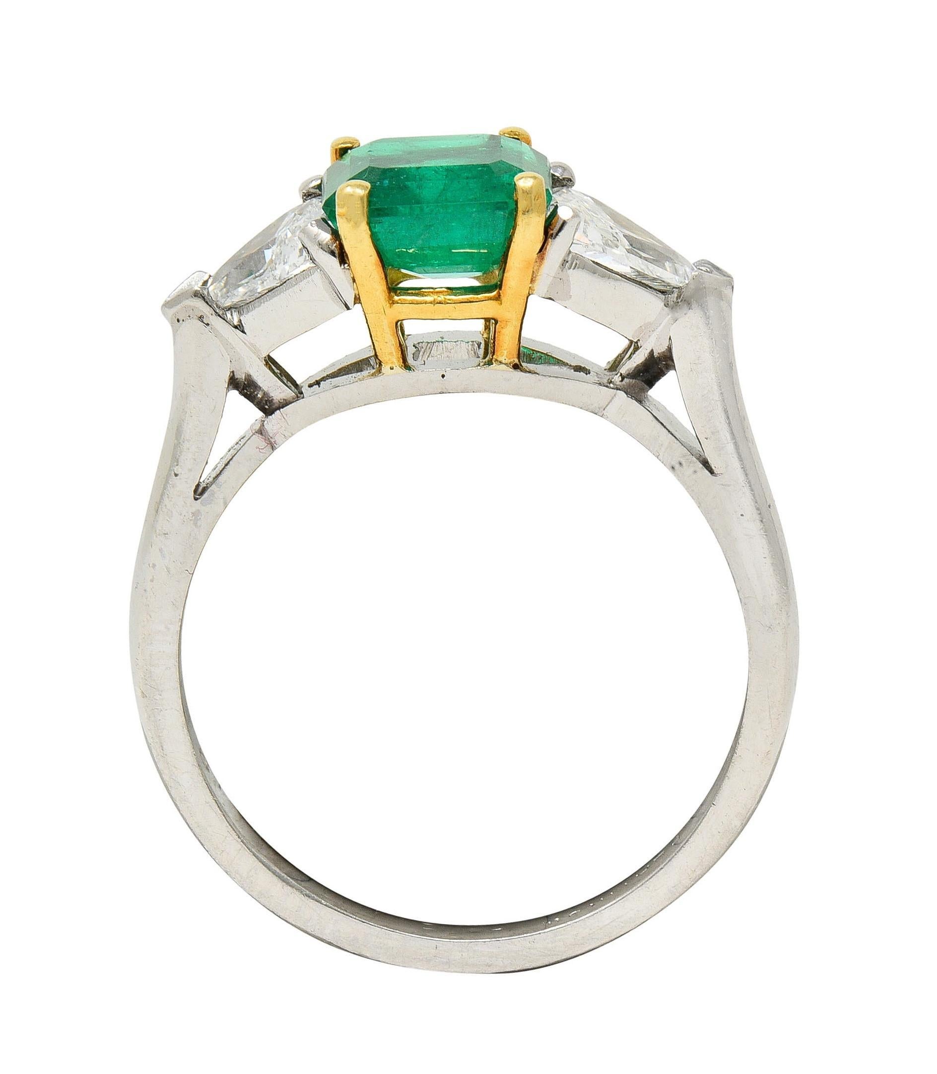 Mid-Century 1.60 CTW Colombian Emerald Diamond Platinum 18 Karat Gold Ring GIA For Sale 6