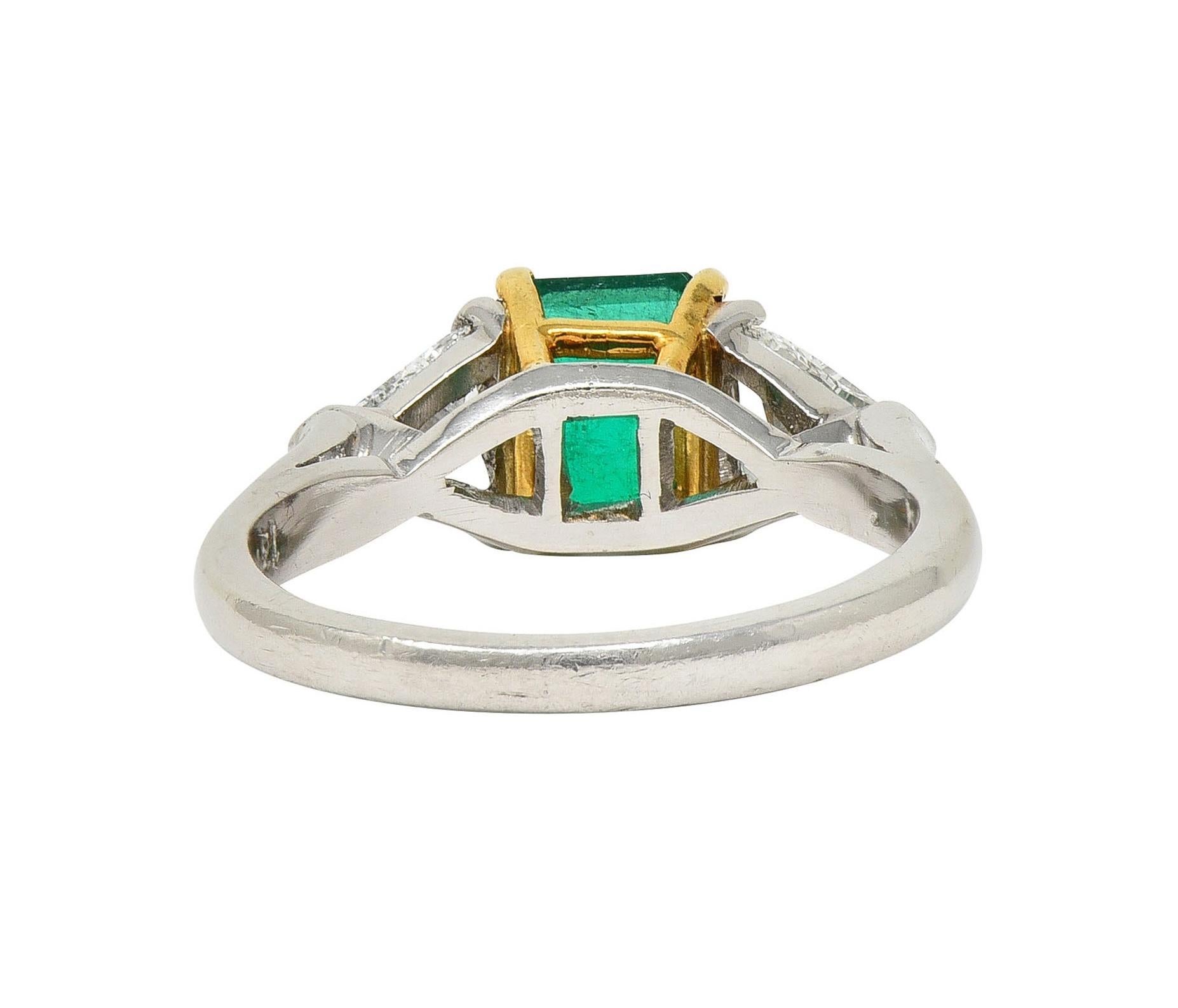 Mid-Century 1,60 CTW kolumbianischer Smaragd Diamant Platin 18 Karat Gold Ring GIA im Angebot 1