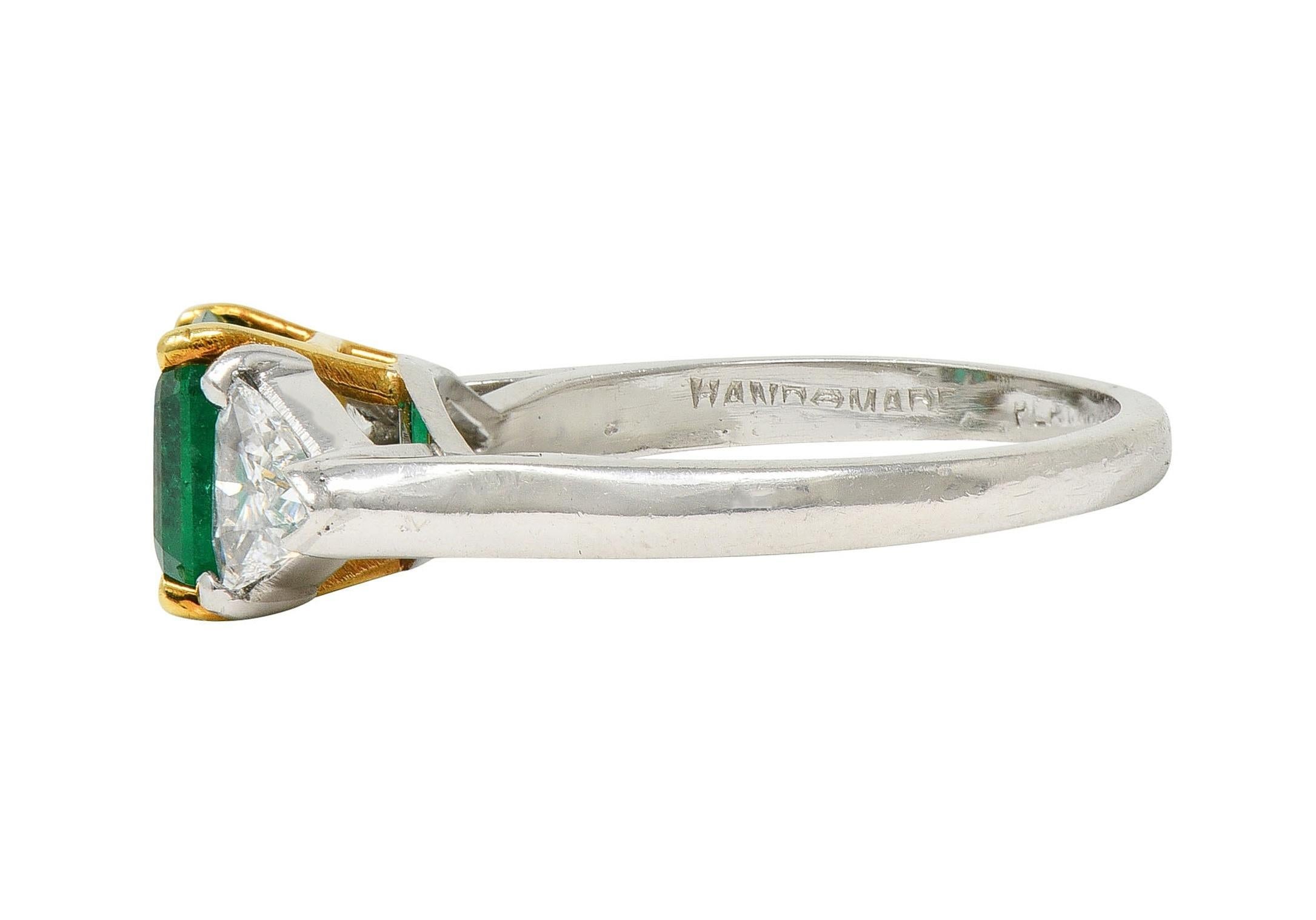 Mid-Century 1.60 CTW Colombian Emerald Diamond Platinum 18 Karat Gold Ring GIA For Sale 1