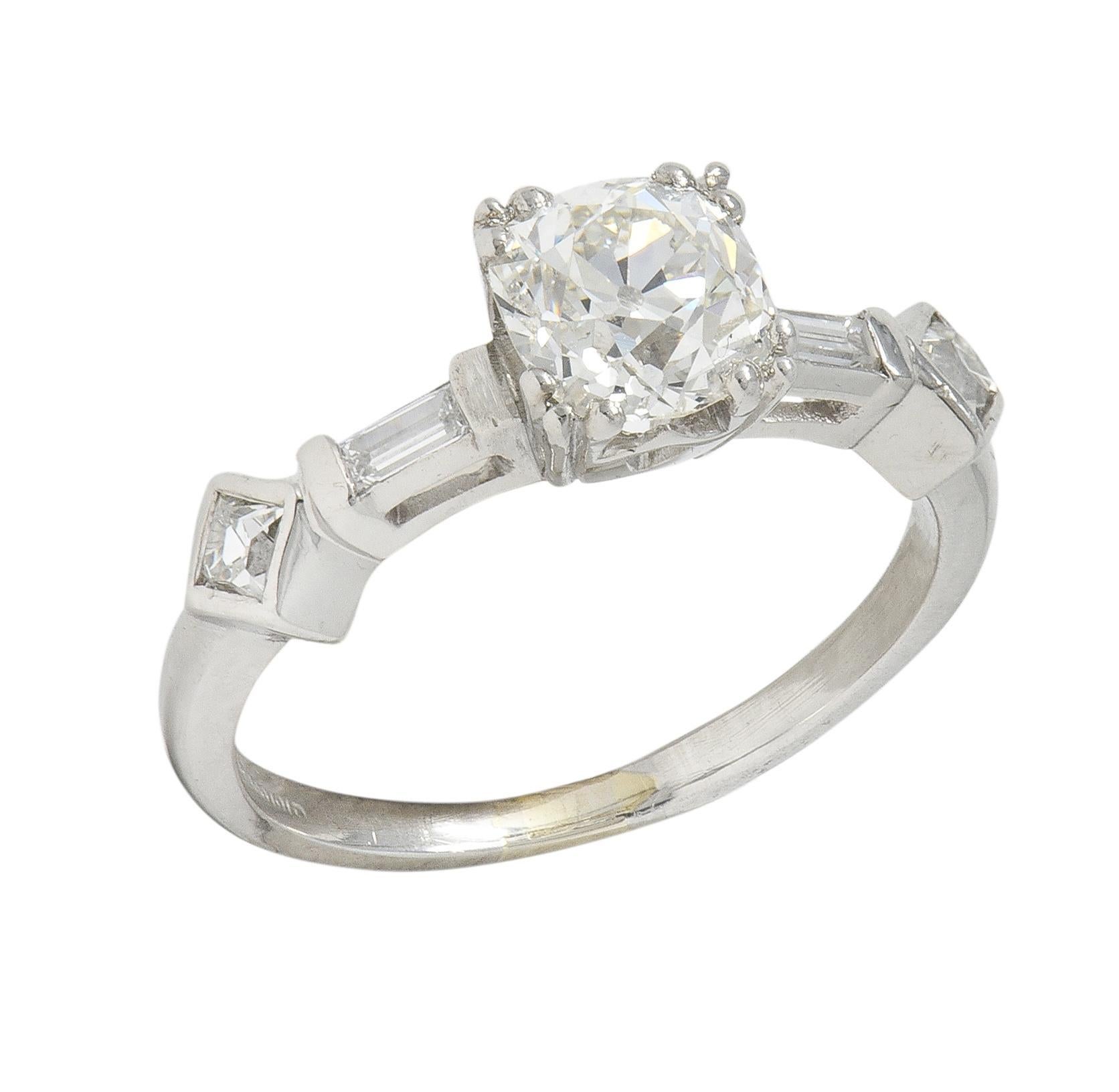 Anello di fidanzamento in platino con diamante Old Mine Cut 1,63 CTW di metà secolo, GIA in vendita 5