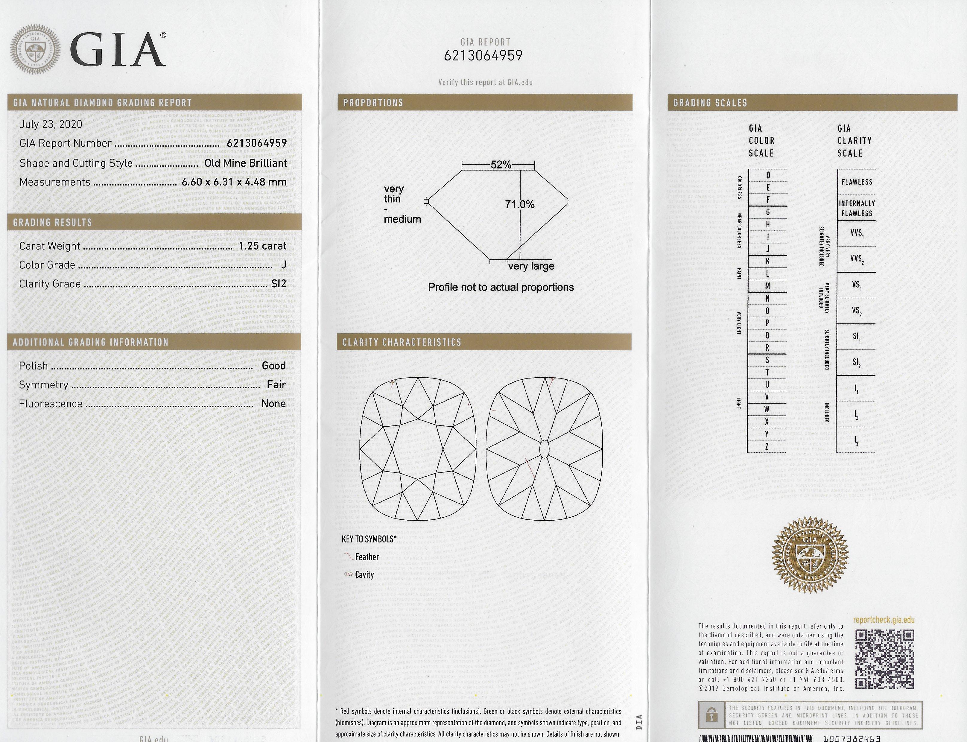 Anello di fidanzamento in platino con diamante Old Mine Cut 1,63 CTW di metà secolo, GIA in vendita 8