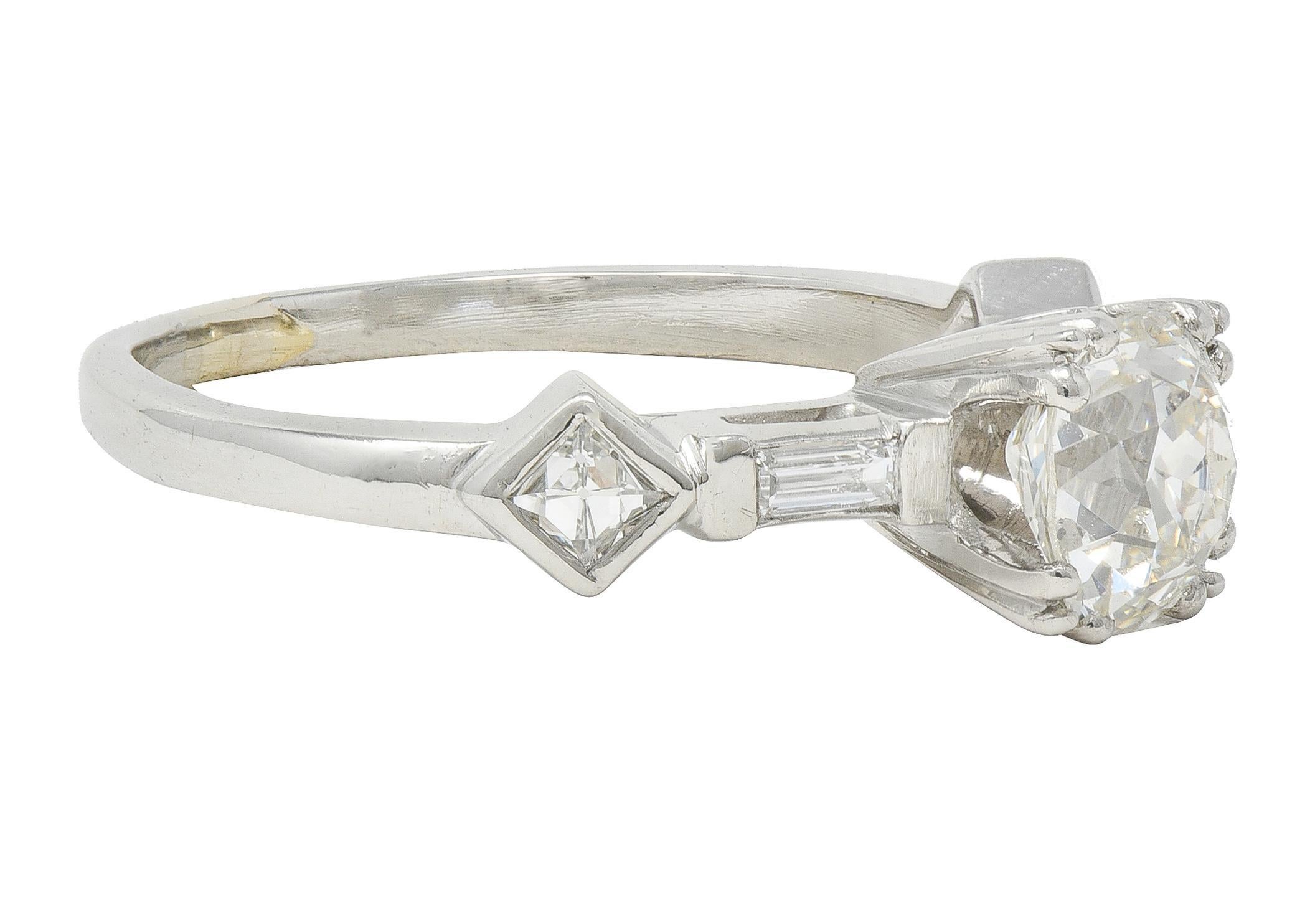Taglio vecchia miniera Anello di fidanzamento in platino con diamante Old Mine Cut 1,63 CTW di metà secolo, GIA in vendita
