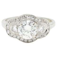 Anillo de compromiso en racimo vintage de oro blanco de 14 quilates con 1,65 quilates de diamantes de mediados de siglo
