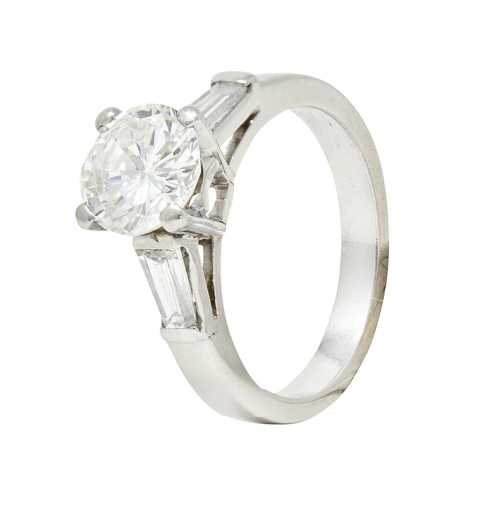 Mid-Century 1.66 Carats Diamond Platinum Engagement Ring For Sale 2